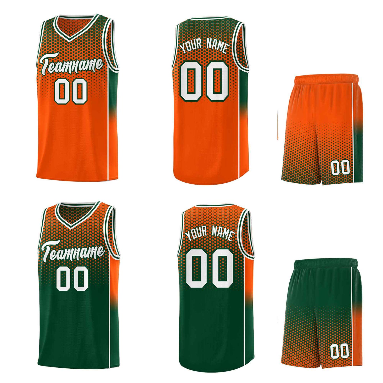 Custom Orange Green Reversible Side Gradient Sports Uniform Dot Pattern Basketball Jersey Kits