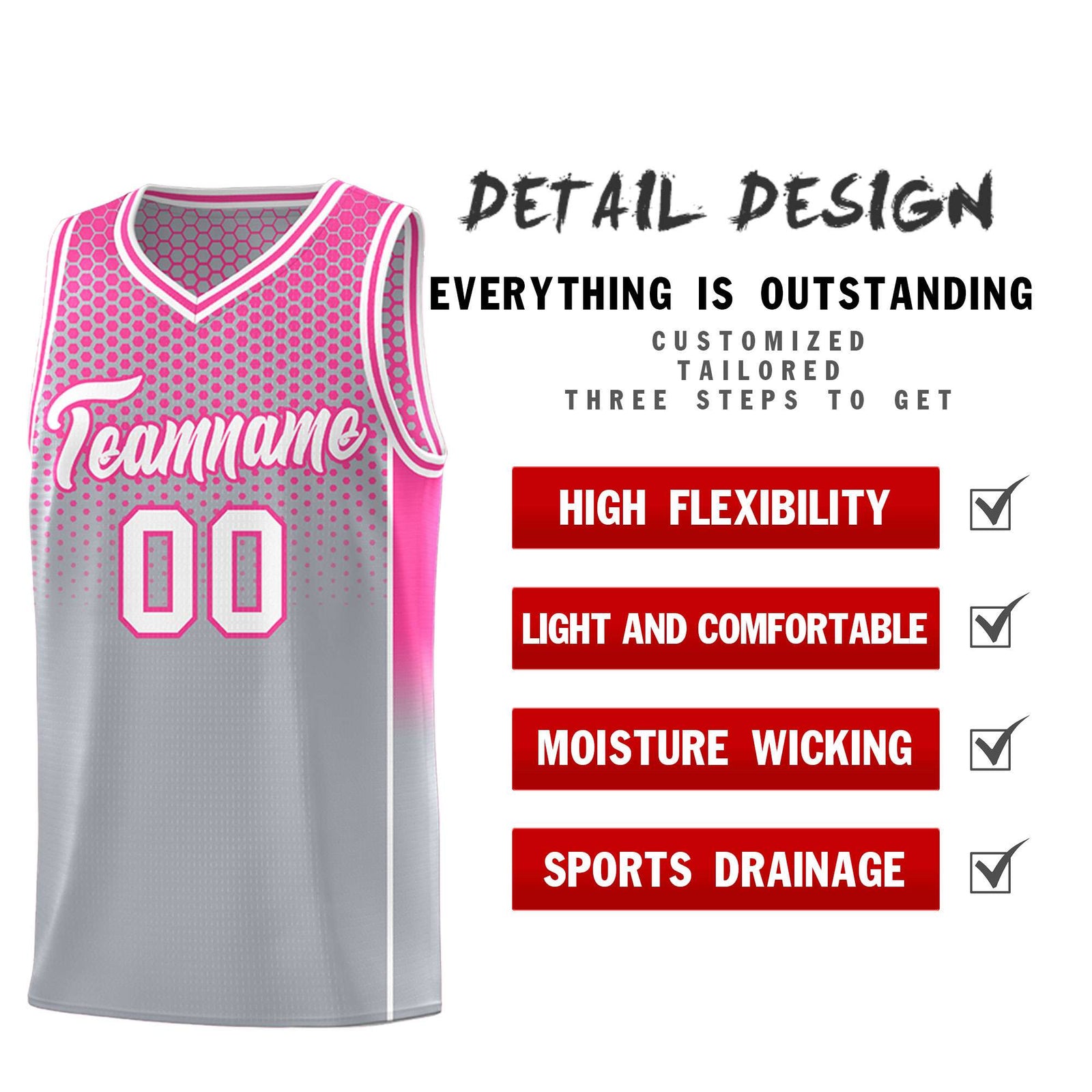 Custom Gray Pink Reversible Side Gradient Sports Uniform Dot Pattern Basketball Jersey Kits