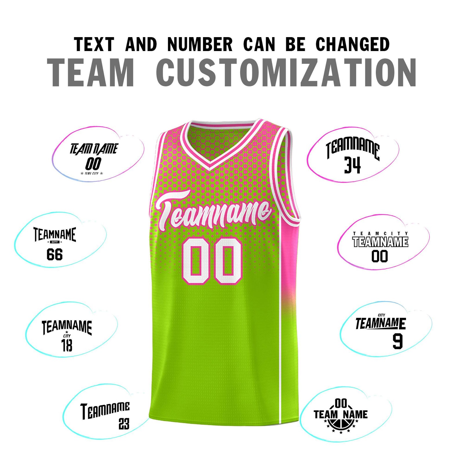 Custom Neon Green Pink Reversible Side Gradient Sports Uniform Dot Pattern Basketball Jersey Kits