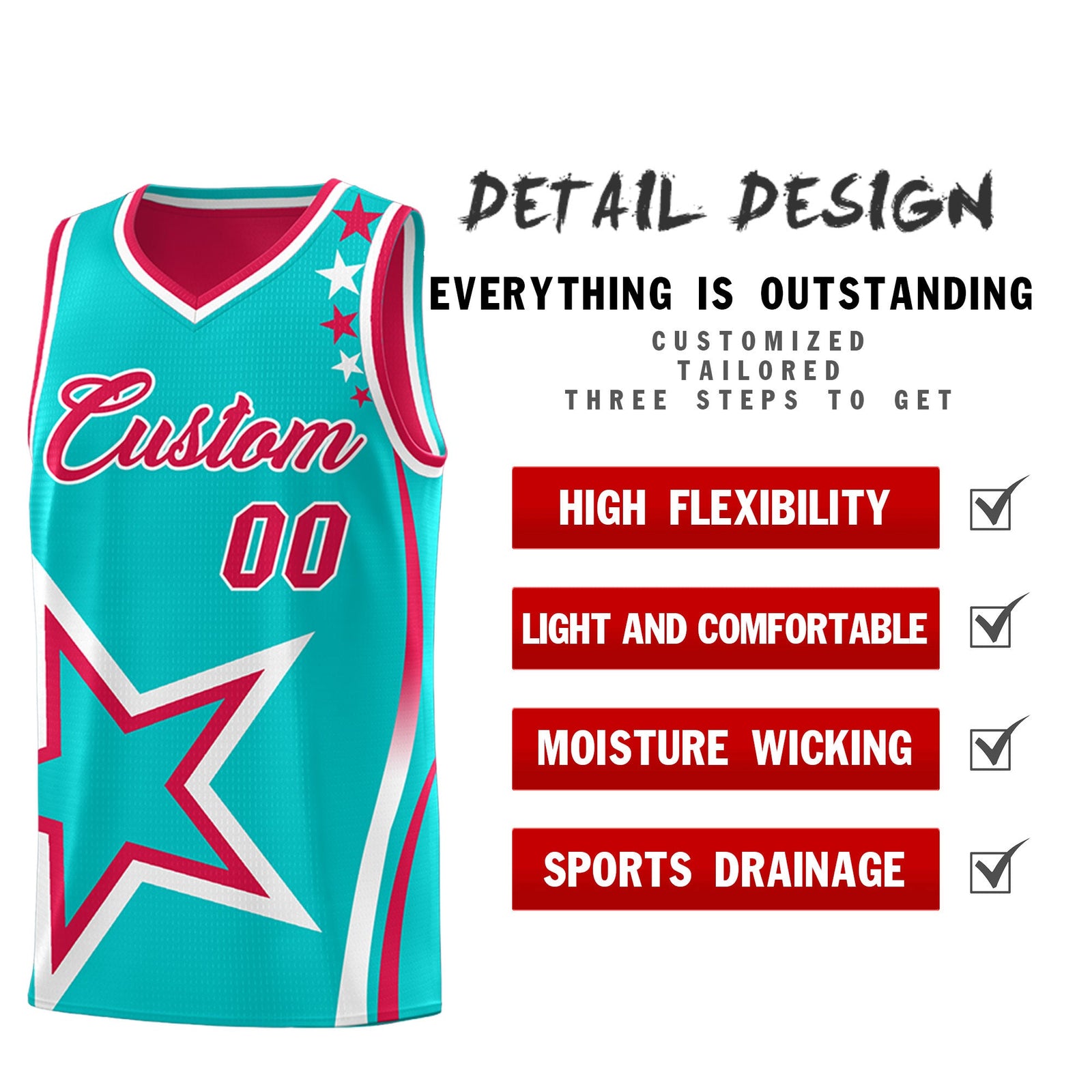 Custom Red Aqua White Star Series Reversible Sets Basketball Jersey| KXKSHOP