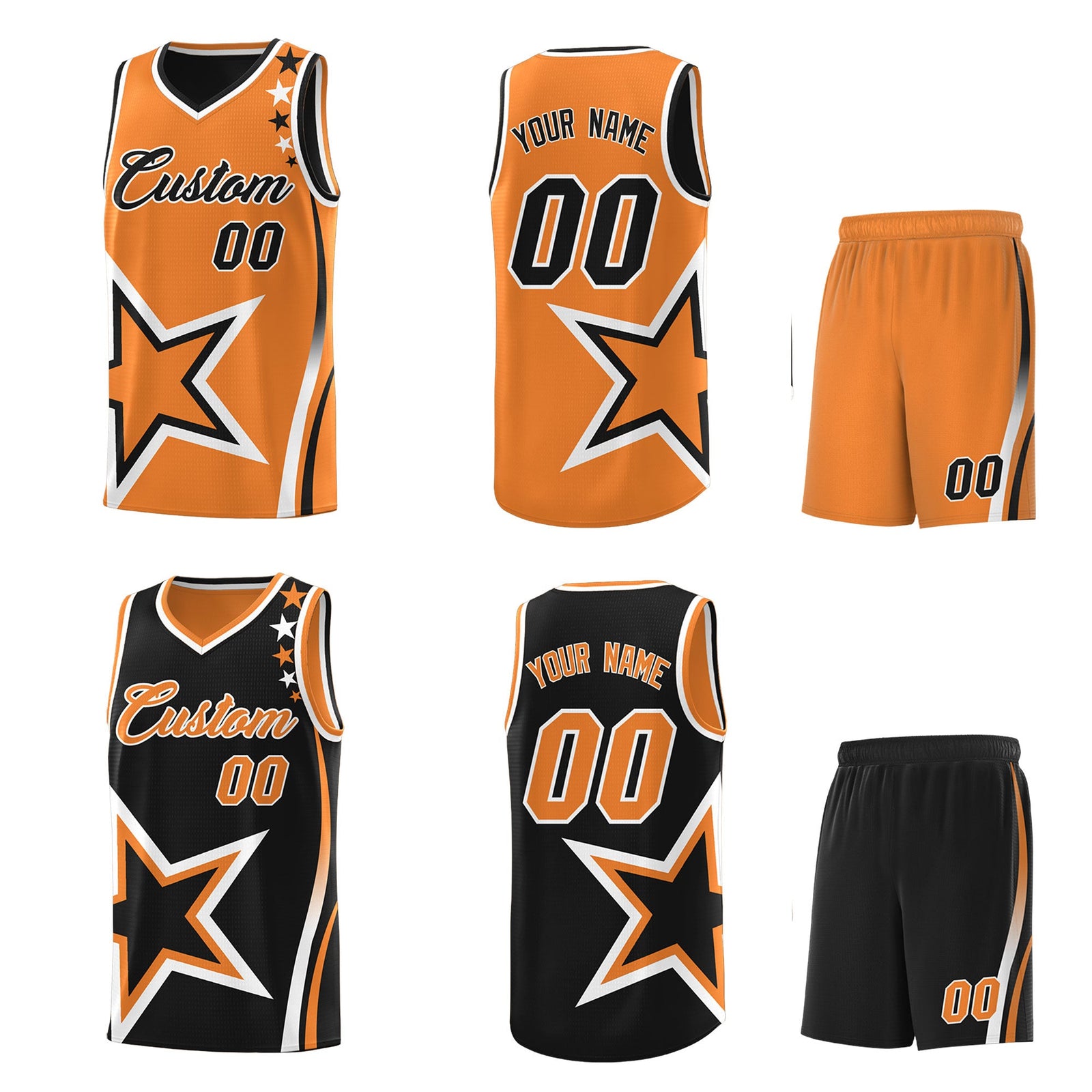 Custom Black Gold Orange White Star Series Reversible Sets Basketball Jersey| KXKSHOP