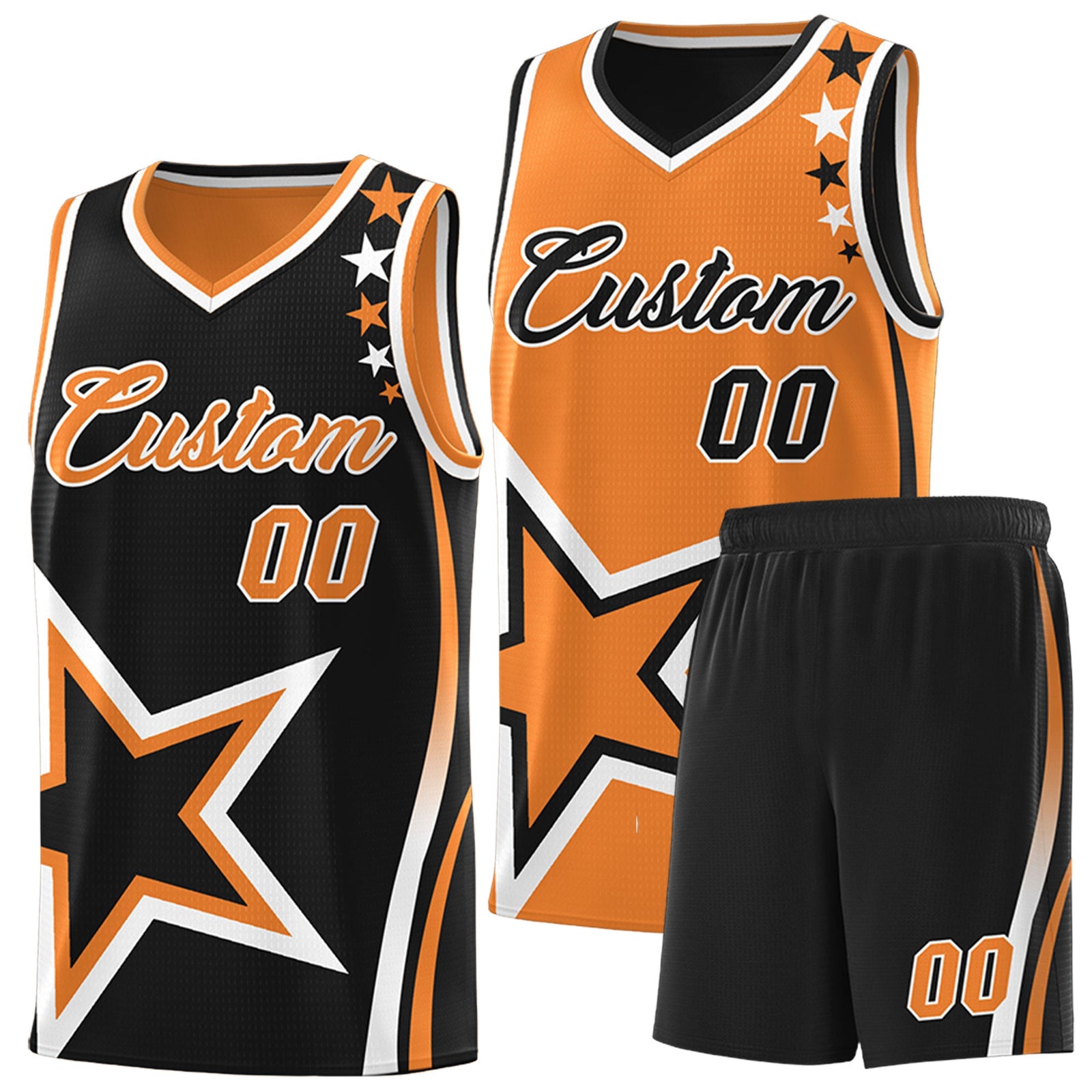 Custom Black Gold Orange White Star Series Reversible Sets Basketball Jersey| KXKSHOP