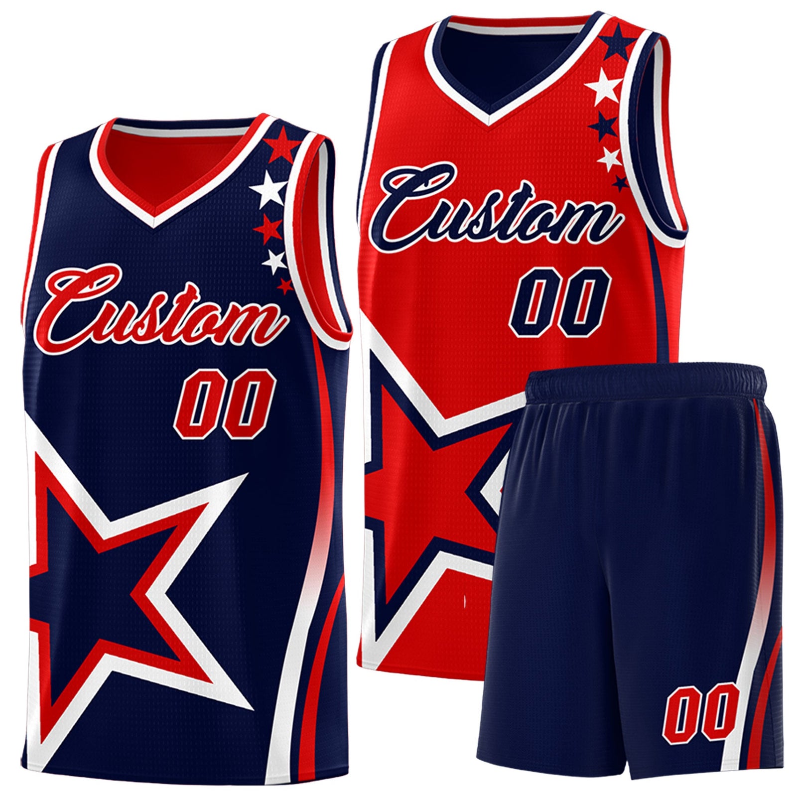 Custom Navy Red White Star Series Reversible Sets Basketball Jersey| KXKSHOP