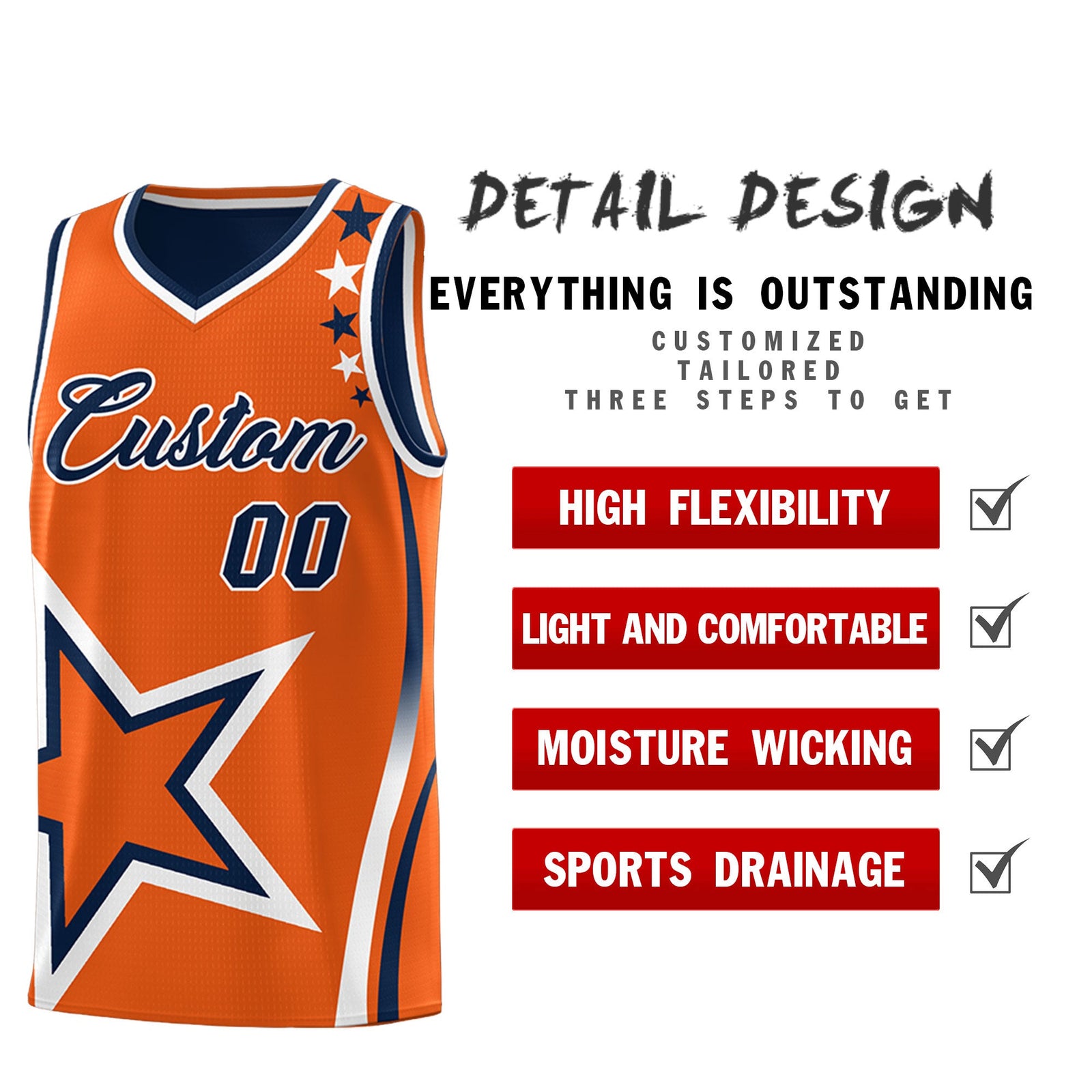 Custom Navy Orange White Star Series Reversible Sets Basketball Jersey| KXKSHOP