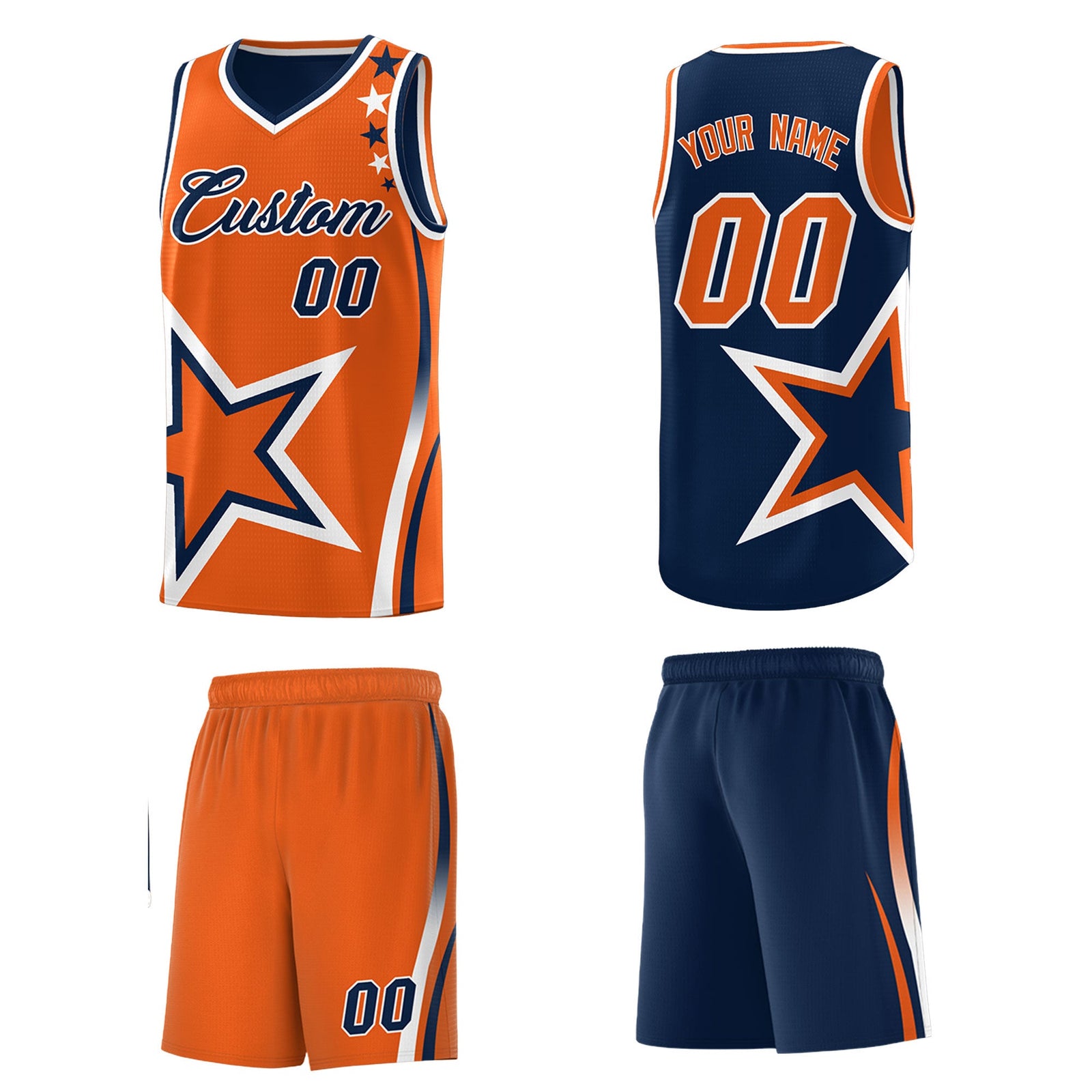 Custom Navy Orange White Star Series Reversible Sets Basketball Jersey| KXKSHOP