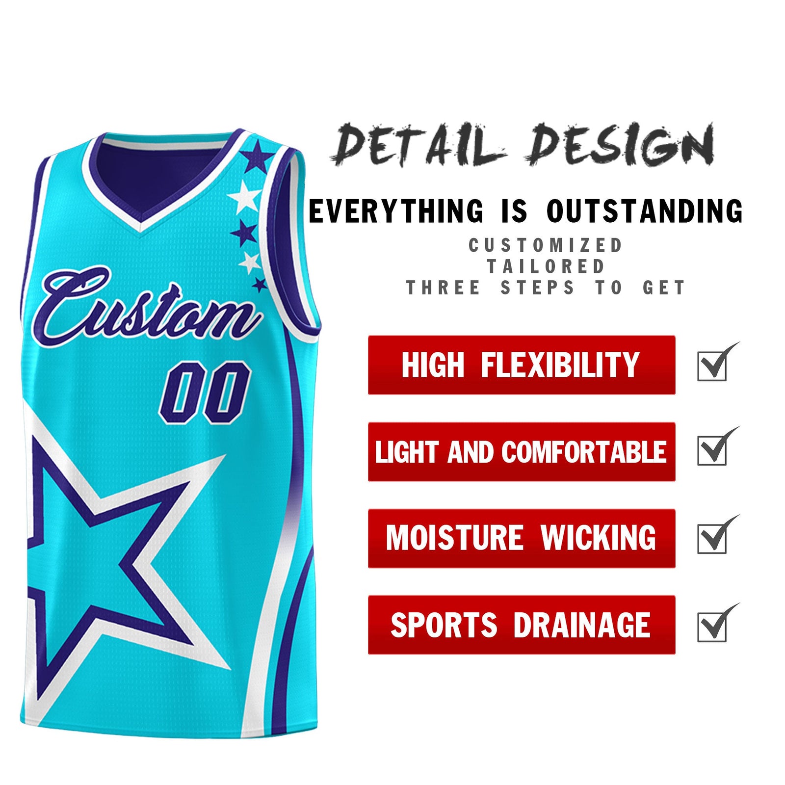 Custom Royal Sky Blue White Star Series Reversible Sets Basketball Jersey| KXKSHOP