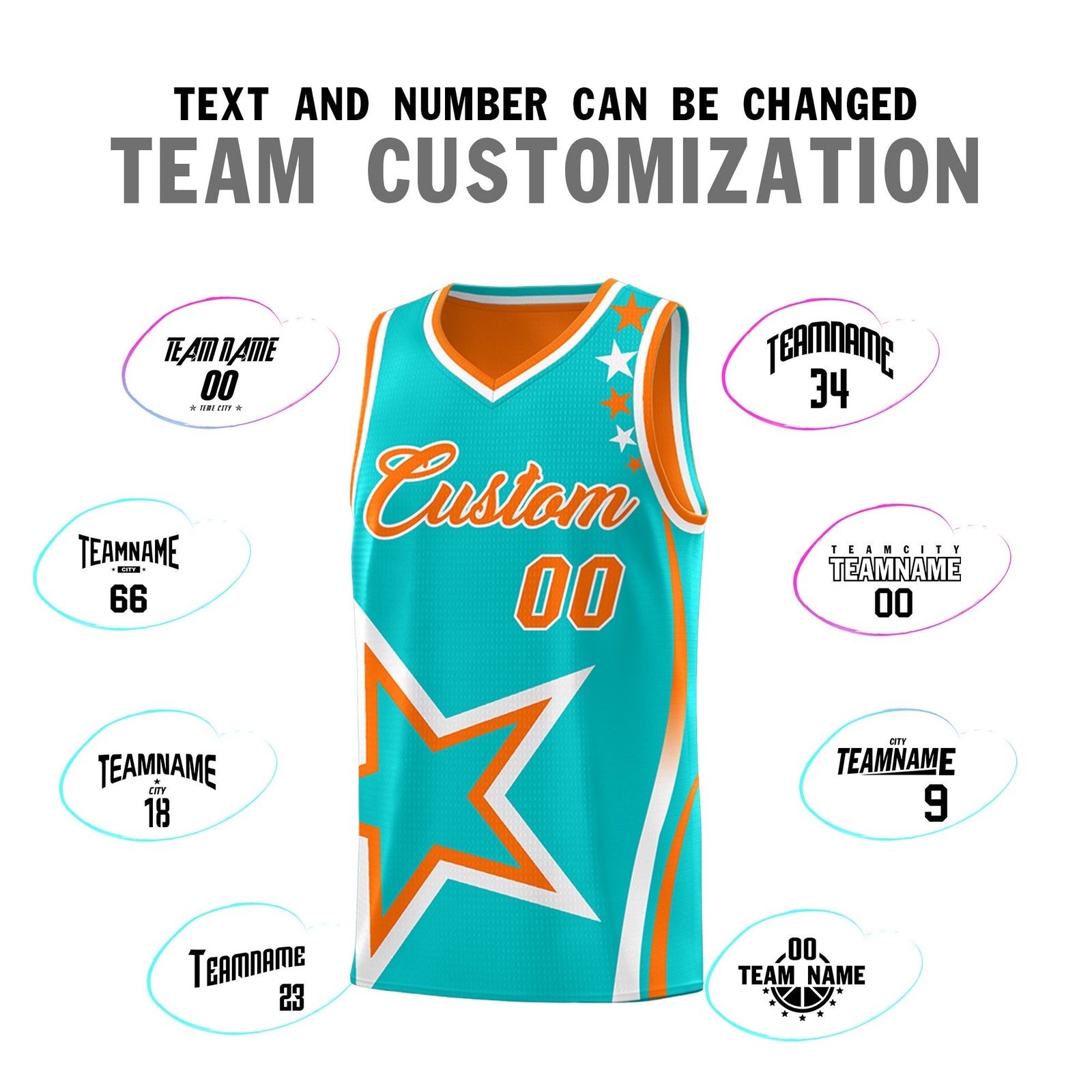 Custom Orange Aqua White Star Series Reversible Sets Basketball Jersey| KXKSHOP