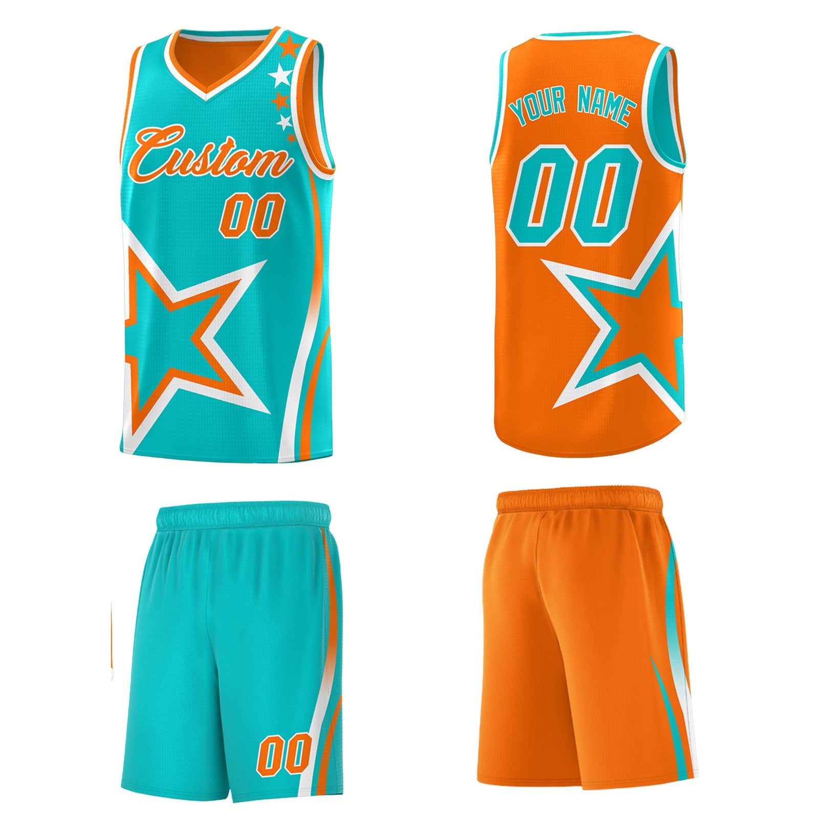 Custom Orange Aqua White Star Series Reversible Sets Basketball Jersey| KXKSHOP