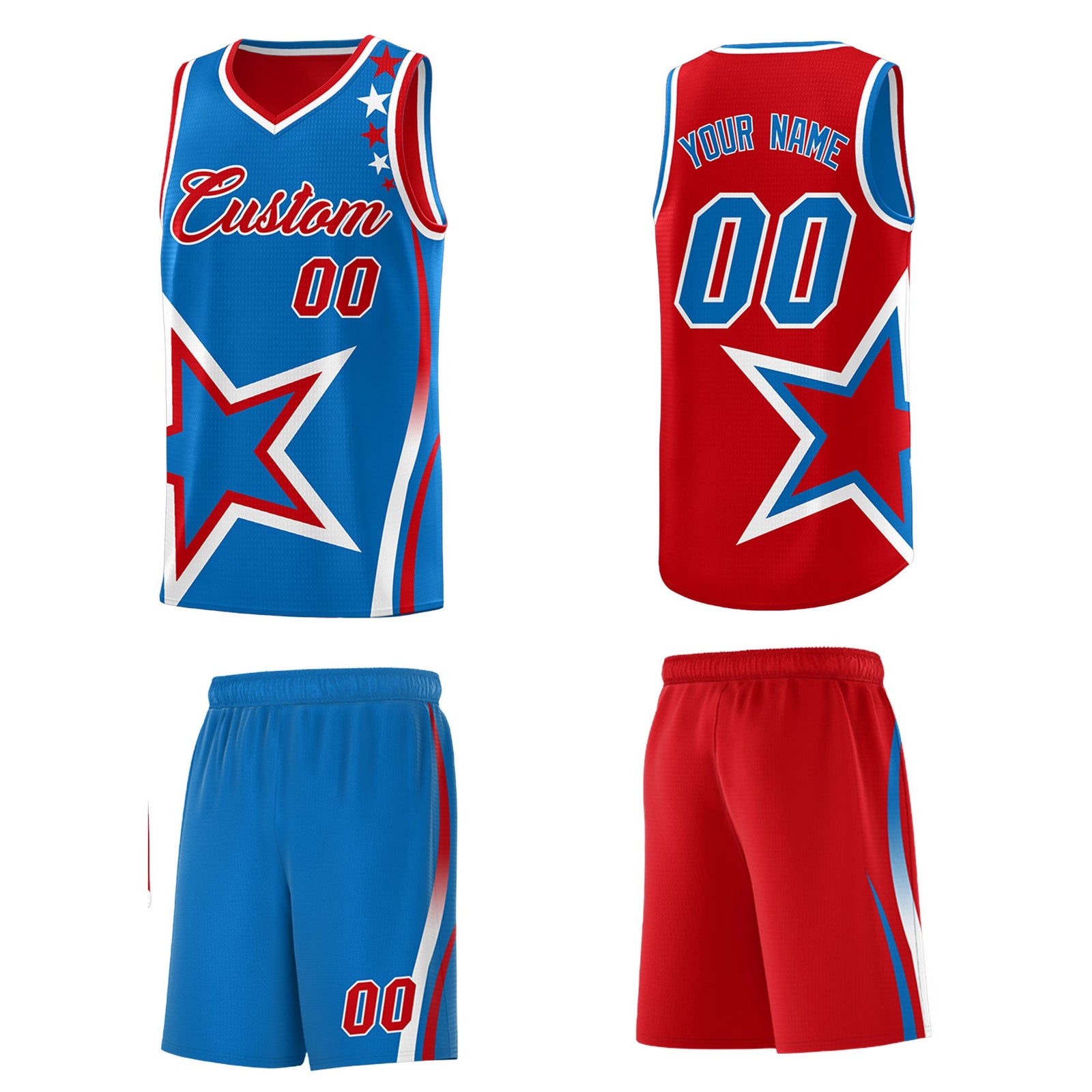 Custom Red Royal White Star Series Reversible Sets Basketball Jersey| KXKSHOP
