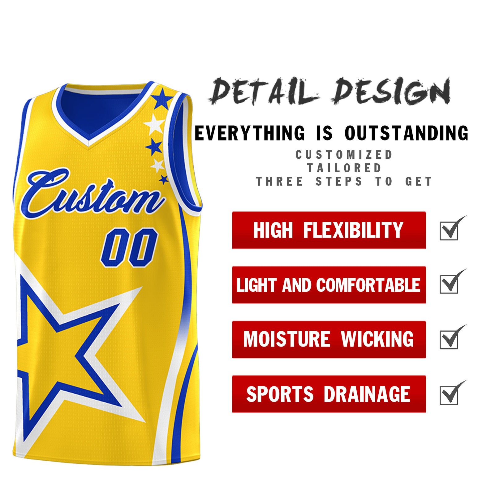 Custom Royal Blue Gold White Star Series Reversible Sets Basketball Jersey| KXKSHOP