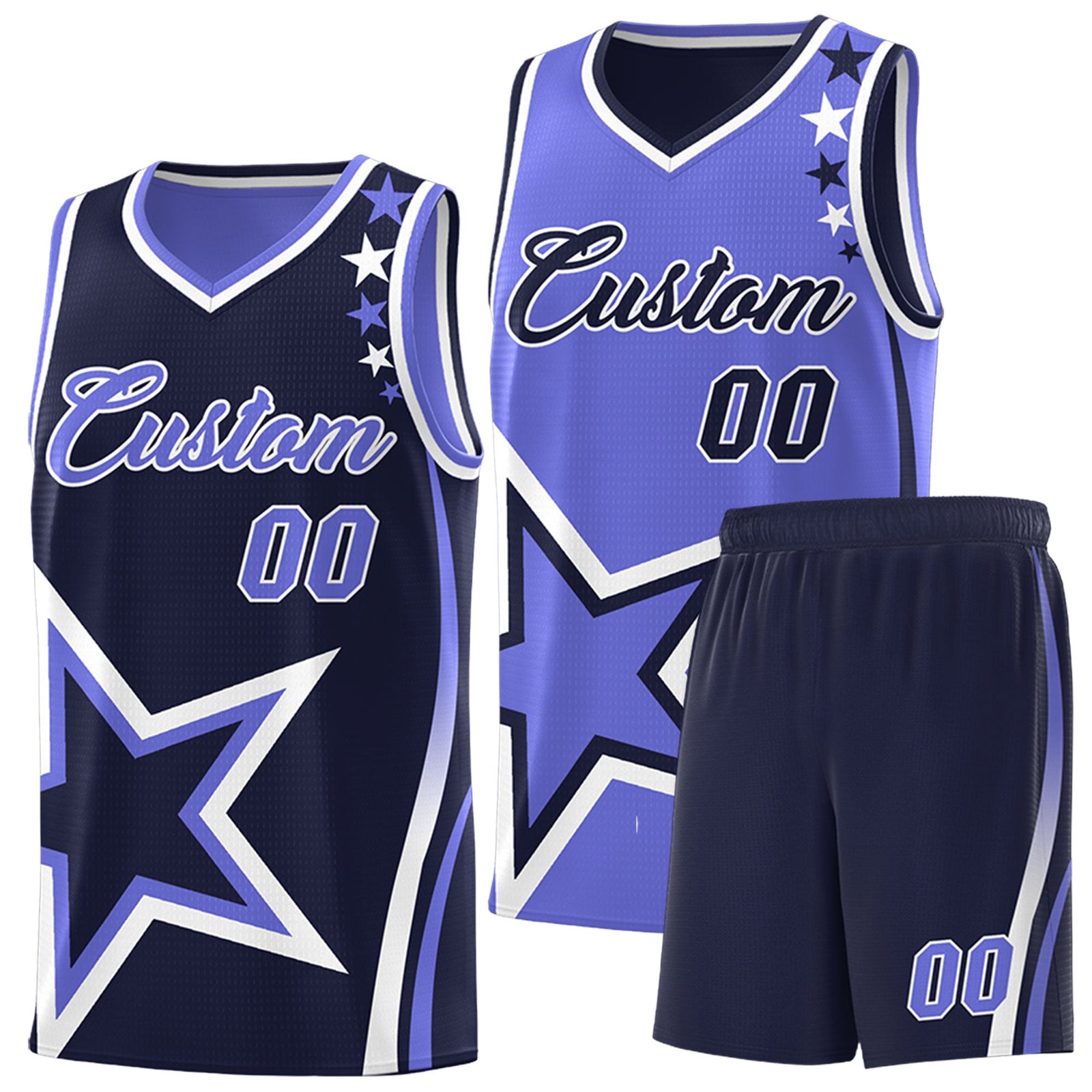 Custom Navy Purple White Star Series Reversible Sets Basketball Jersey| KXKSHOP