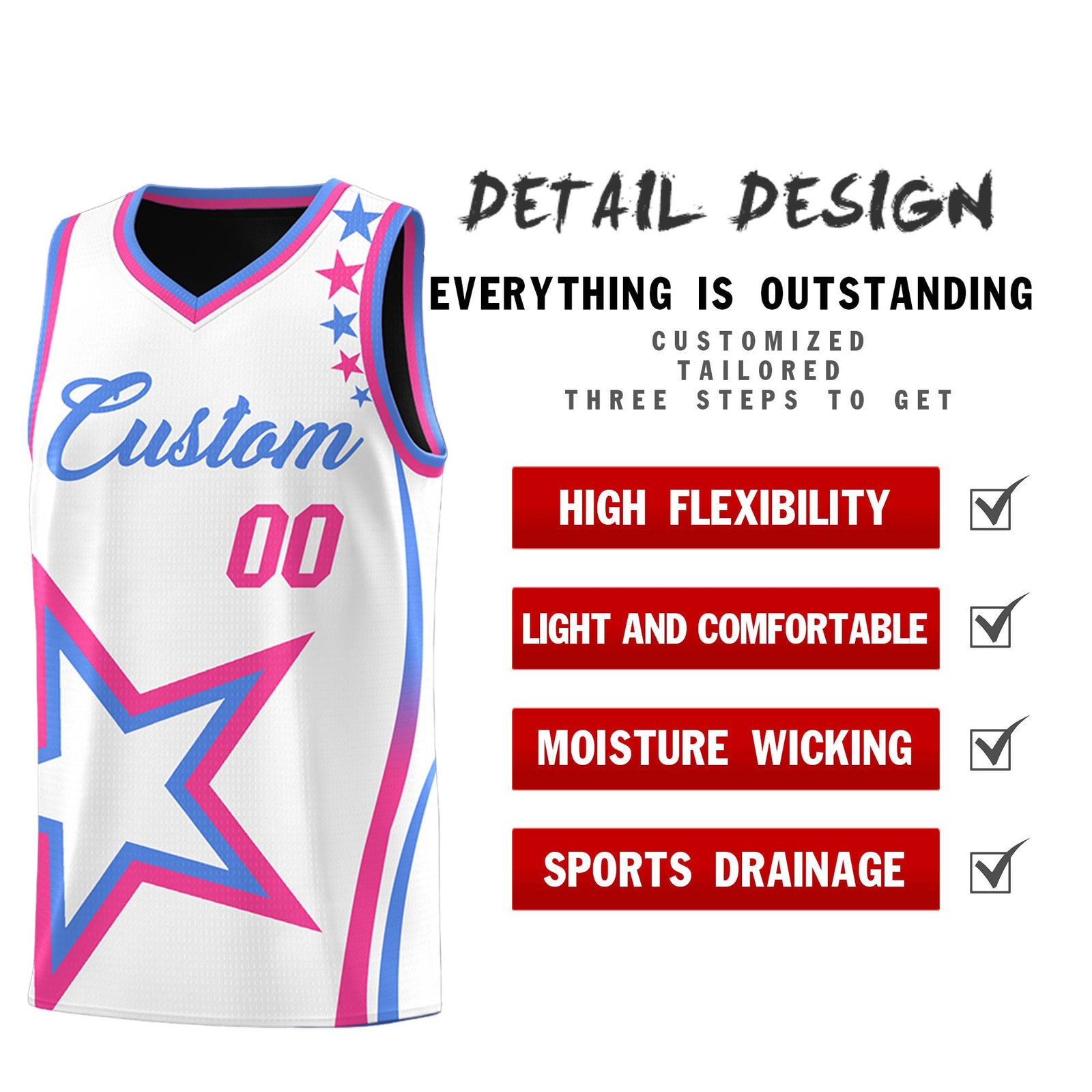 Custom Black Light Blue Pink Star Series Reversible Sets Basketball Jersey| KXKSHOP