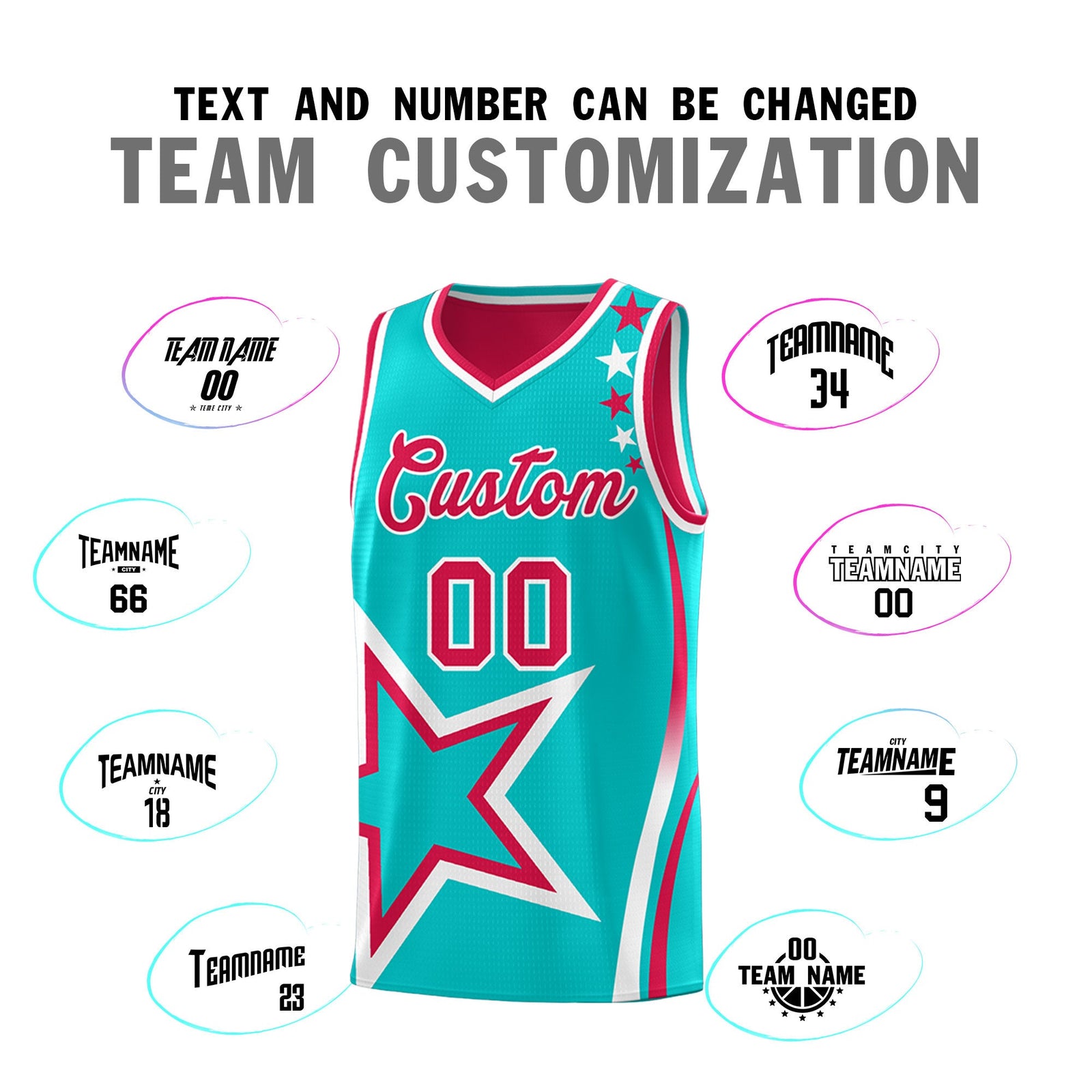 Custom Red Aqua White Star Series Reversible Sets Basketball Jersey| KXKSHOP