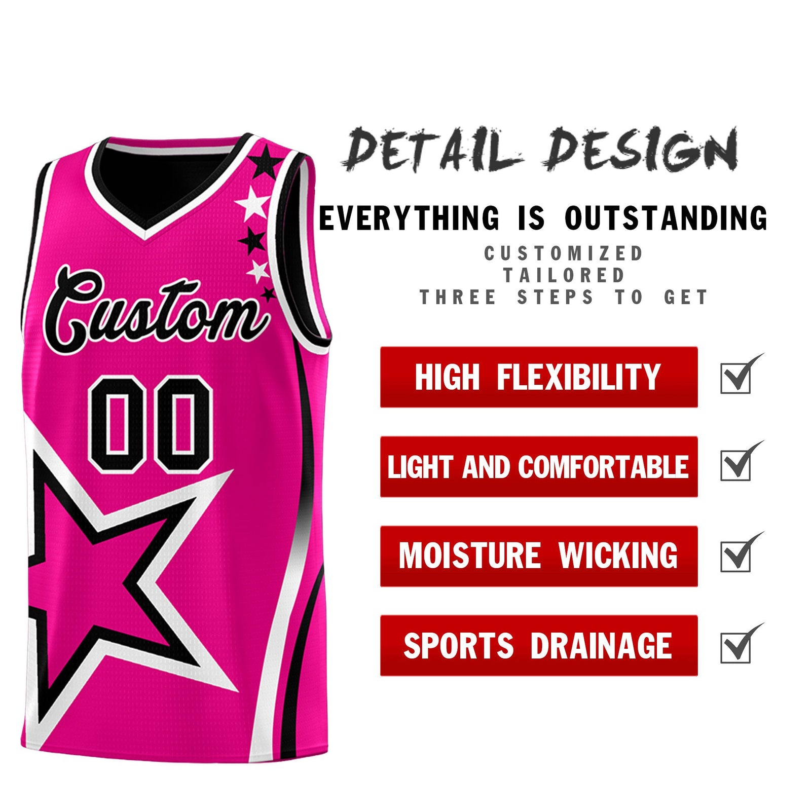 Custom Black Pink White Star Series Reversible Sets Basketball Jersey| KXKSHOP