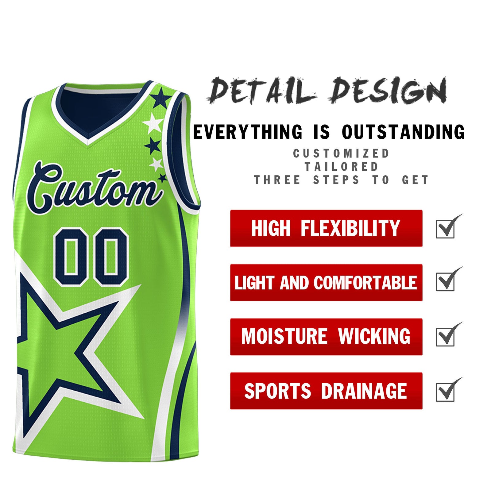 Custom Navy Fluorescent Green White Star Series Reversible Sets Basketball Jersey| KXKSHOP