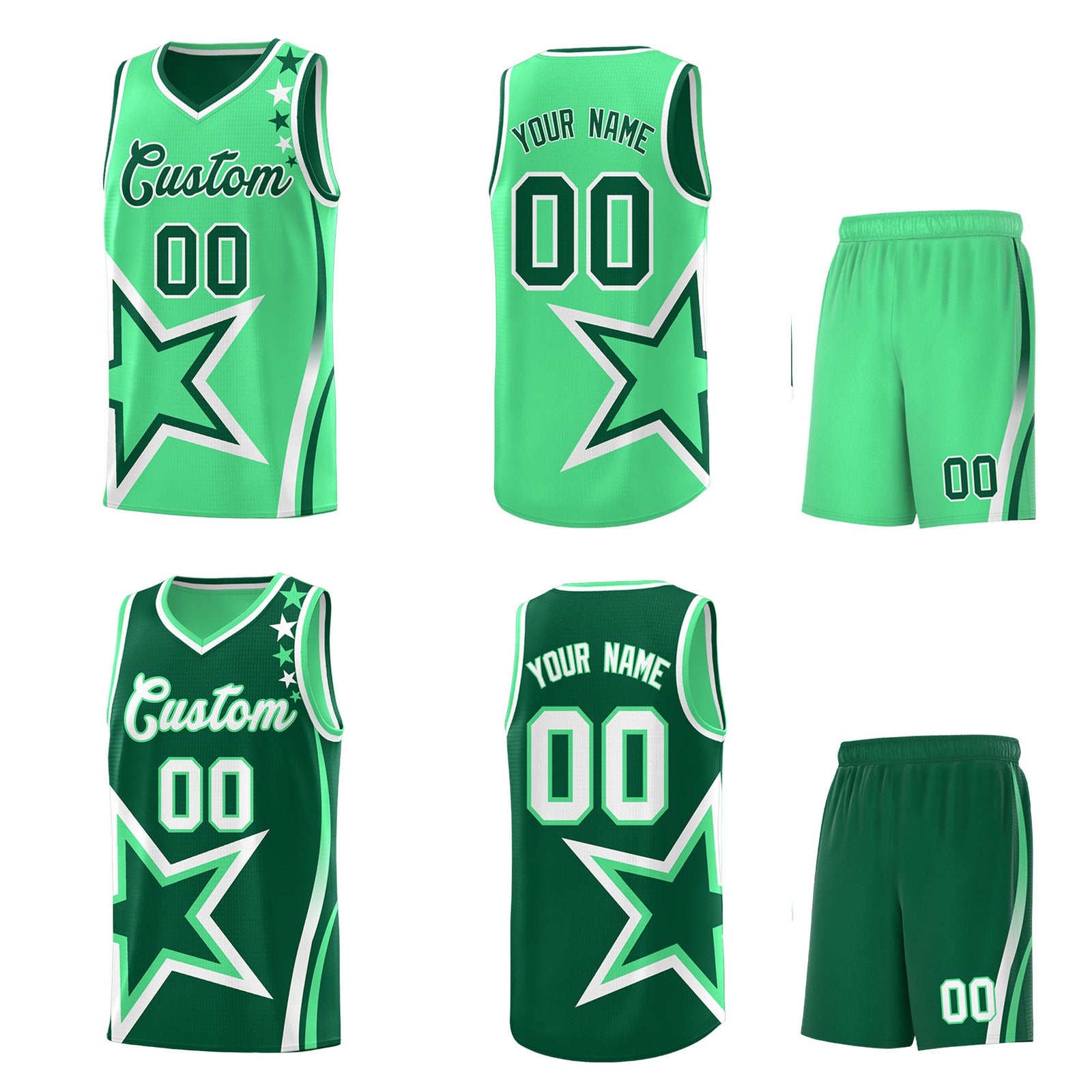 Custom Kelly Green Green White Star Series Reversible Sets Basketball Jersey| KXKSHOP