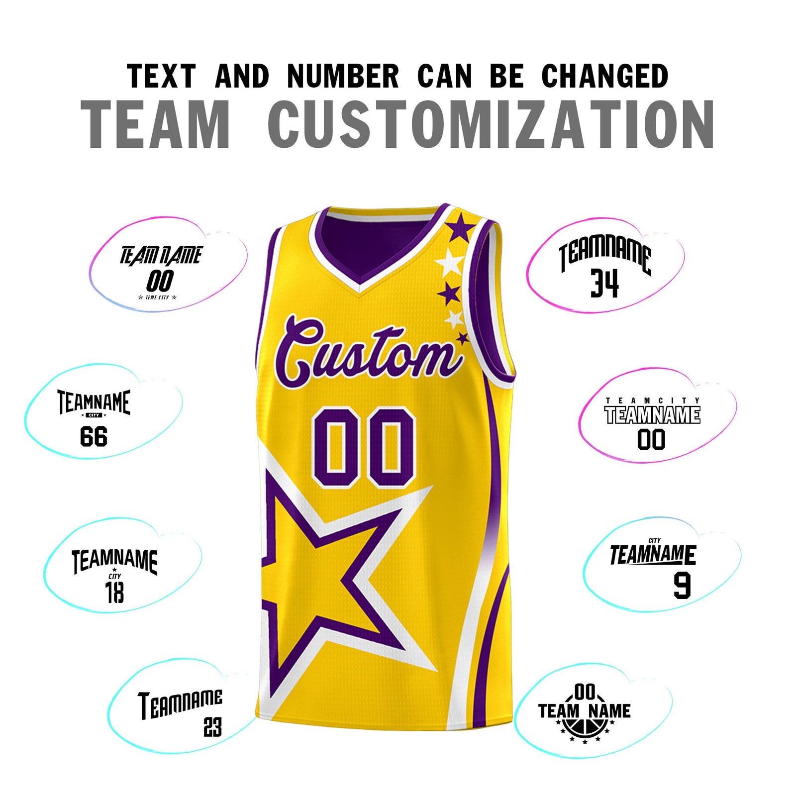 Custom Purple Gold White Star Series Reversible Sets Basketball Jersey| KXKSHOP