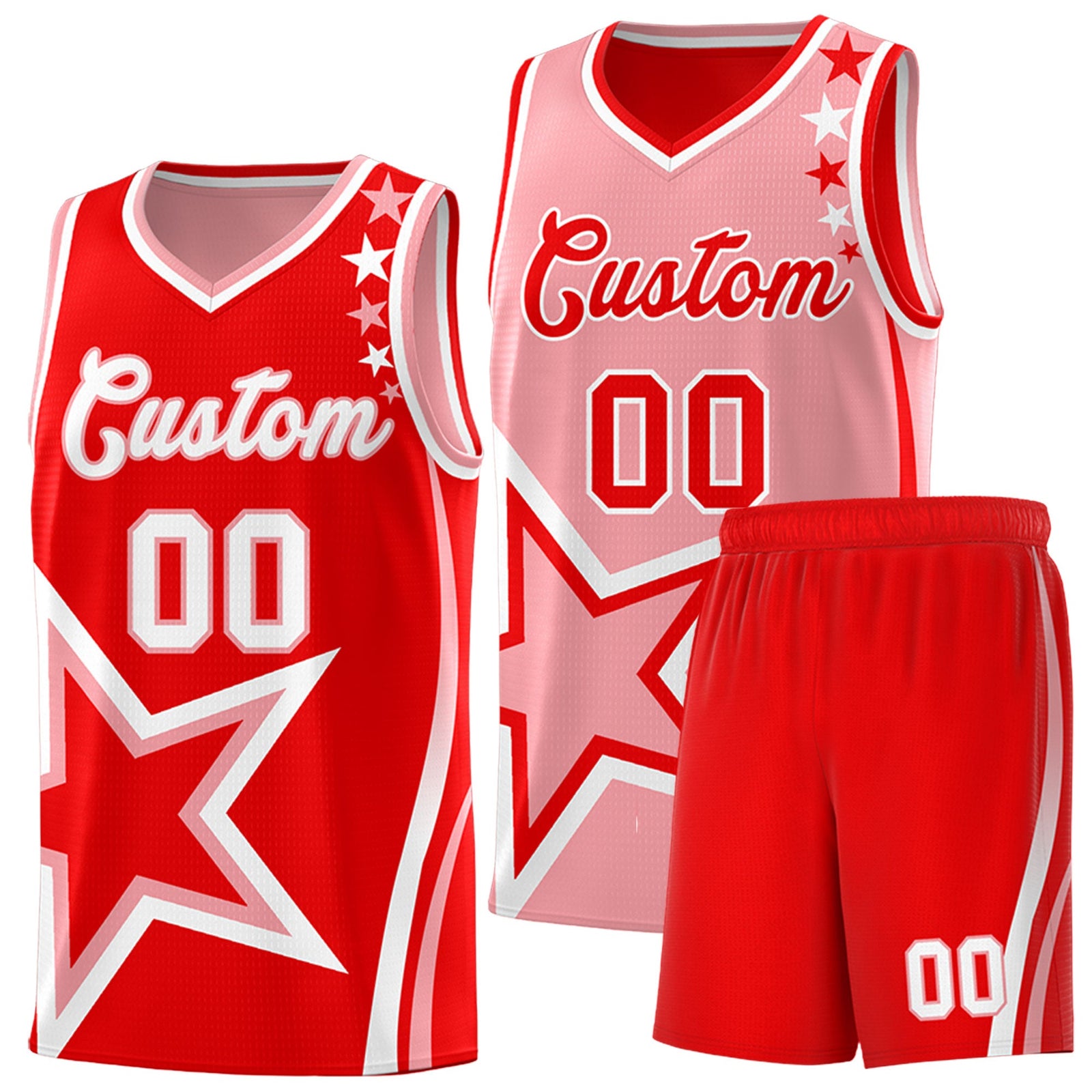 Custom Light Red Light Pink White Star Series Reversible Sets Basketball Jersey| KXKSHOP