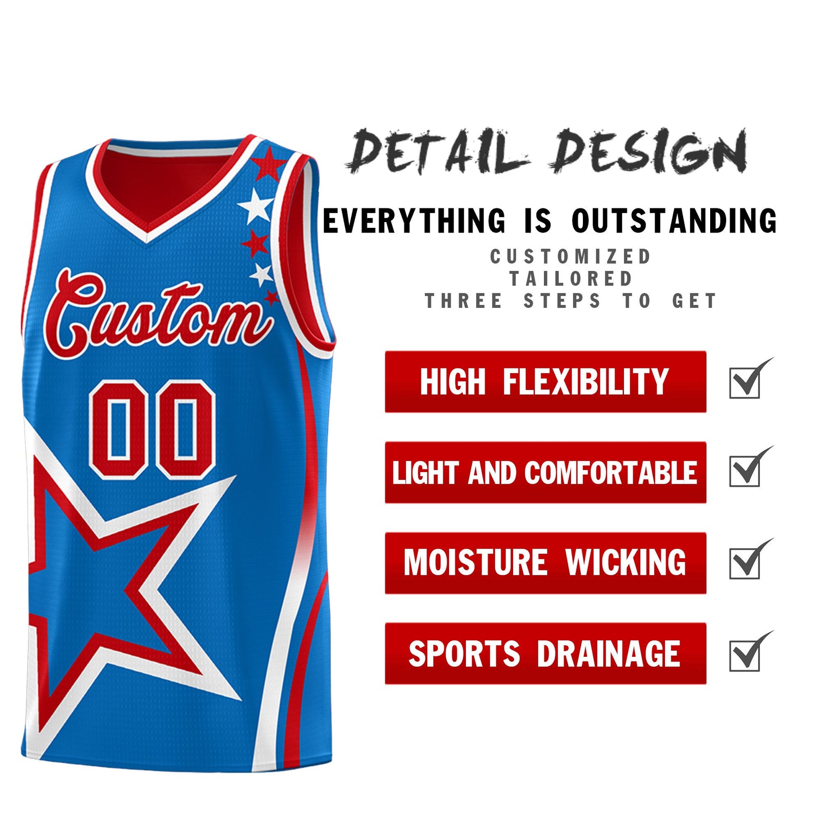 Custom Red Royal White Star Series Reversible Sets Basketball Jersey| KXKSHOP