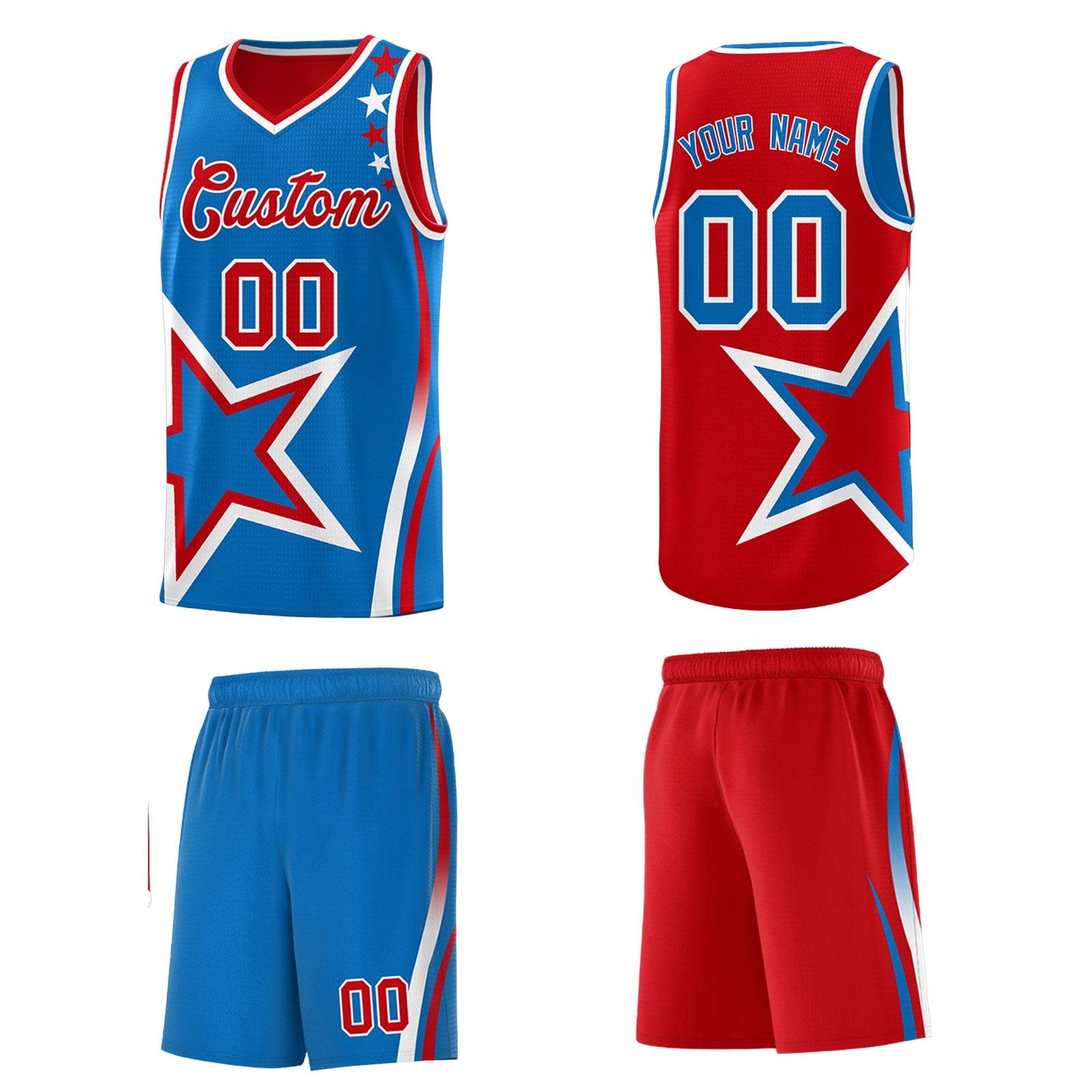Custom Red Royal White Star Series Reversible Sets Basketball Jersey| KXKSHOP
