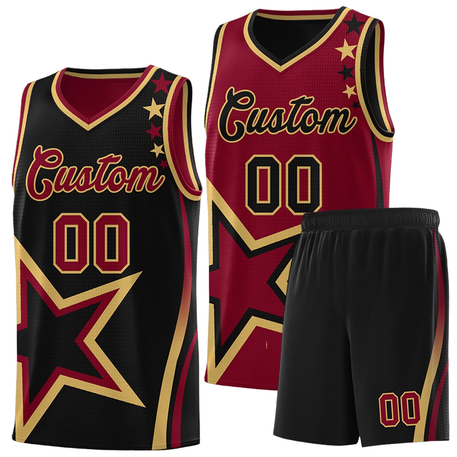 Custom Black Crimson Old Gold Star Series Reversible Sets Basketball Jersey| KXKSHOP