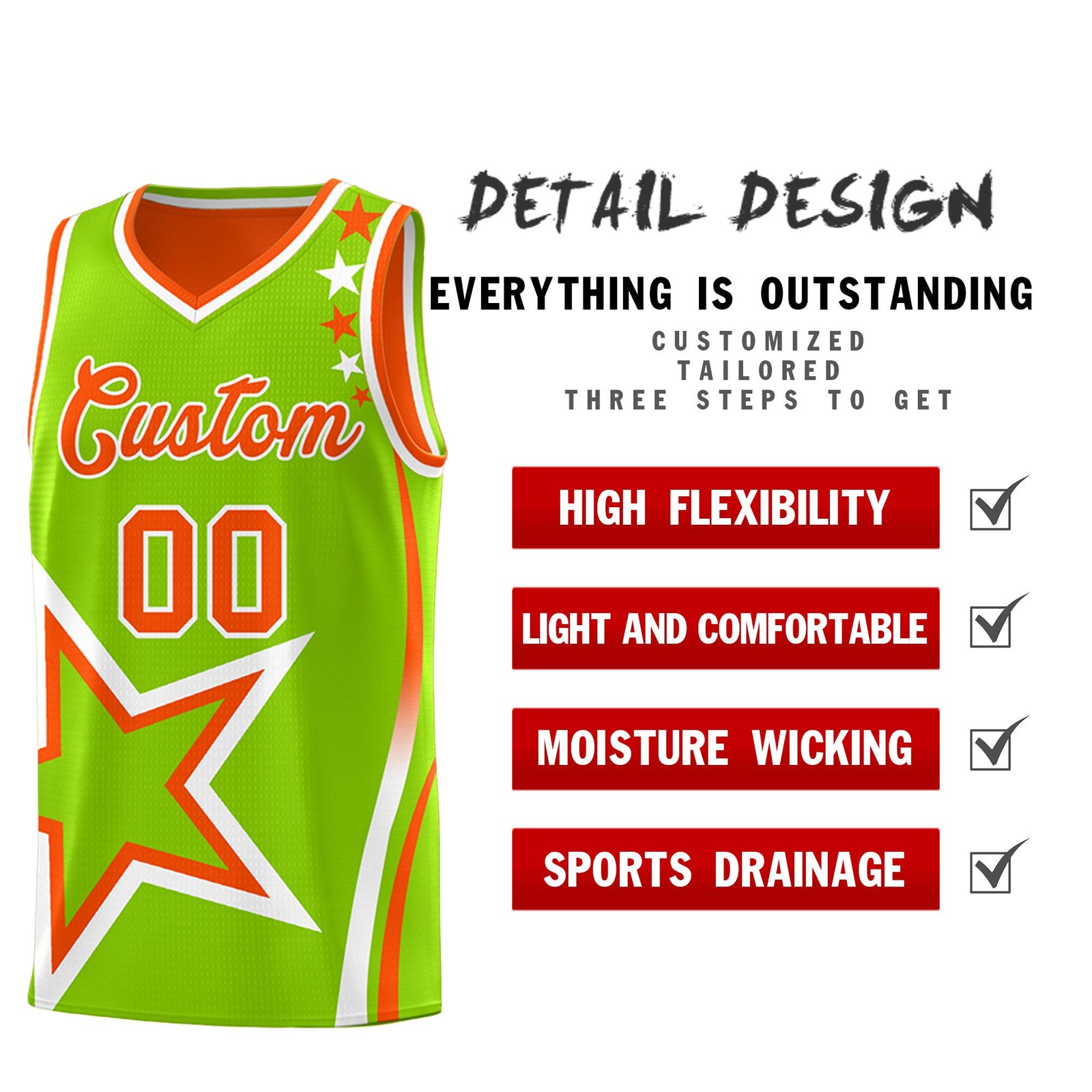 Custom Orange Neon Green White Star Series Reversible Sets Basketball Jersey| KXKSHOP