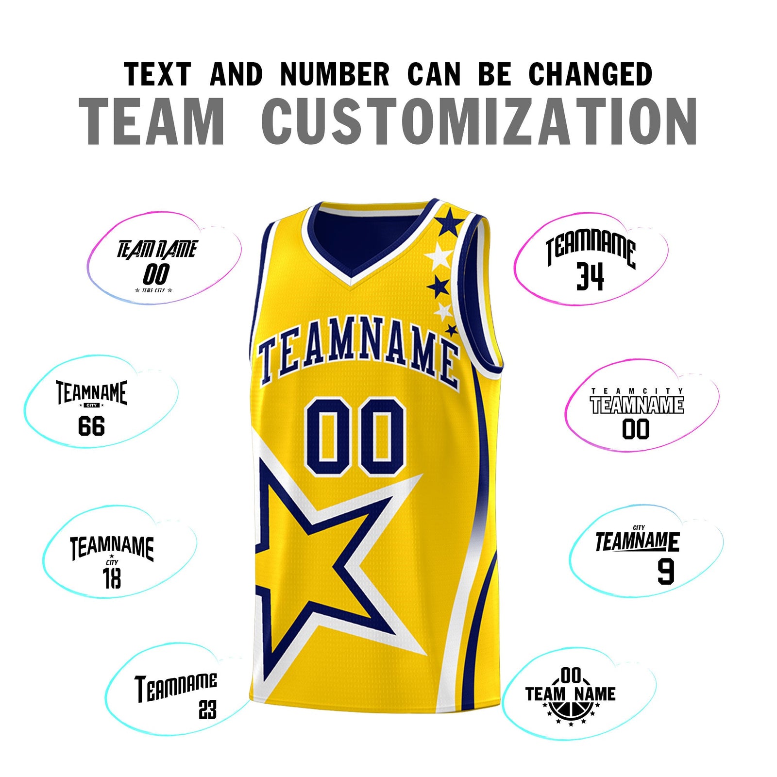 Custom Navy Gold White Star Series Reversible Sets Basketball Jersey| KXKSHOP