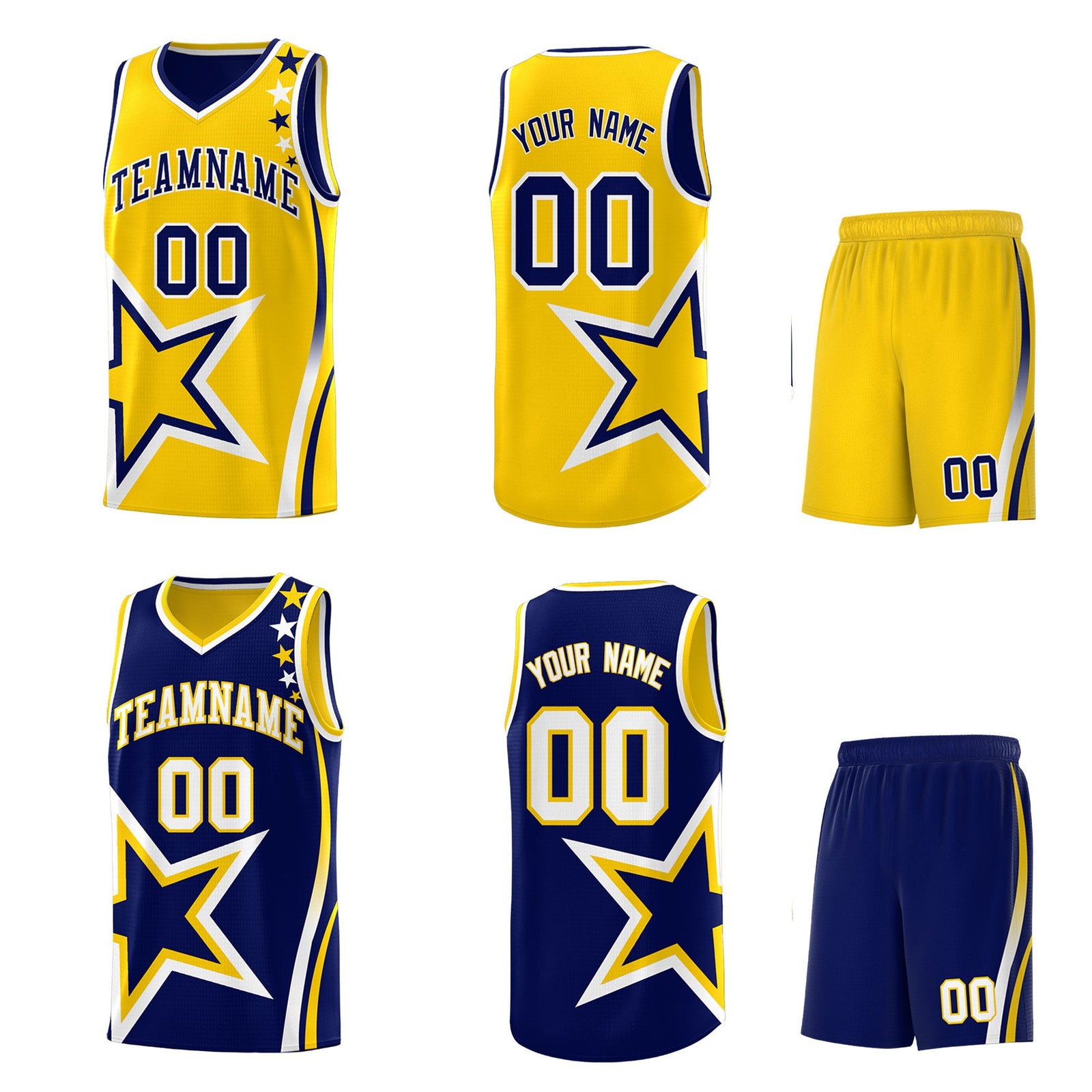 Custom Navy Gold White Star Series Reversible Sets Basketball Jersey| KXKSHOP