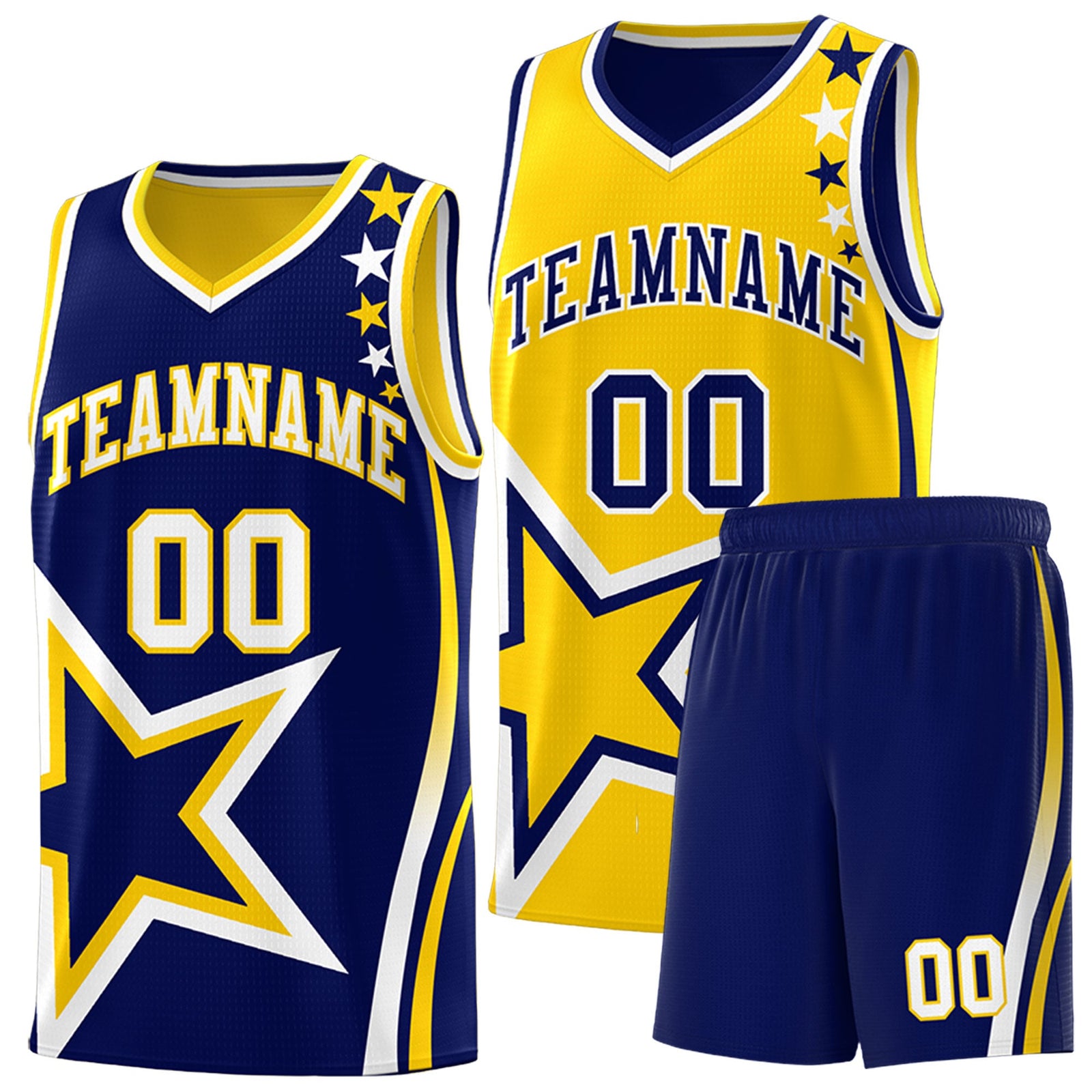 Custom Navy Gold White Star Series Reversible Sets Basketball Jersey| KXKSHOP
