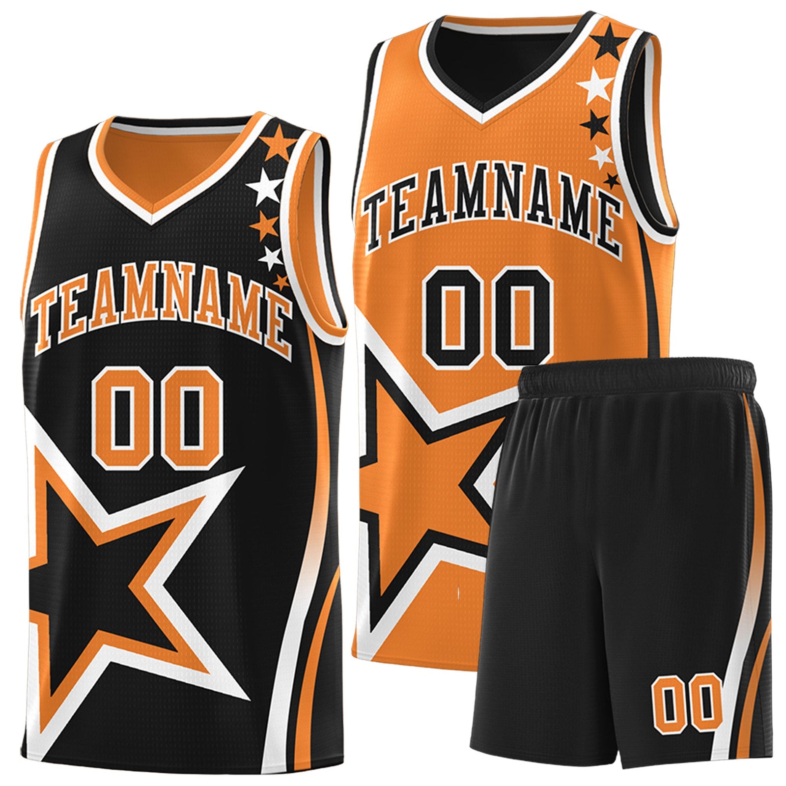 Custom Black Gold Orange White Star Series Reversible Sets Basketball Jersey| KXKSHOP