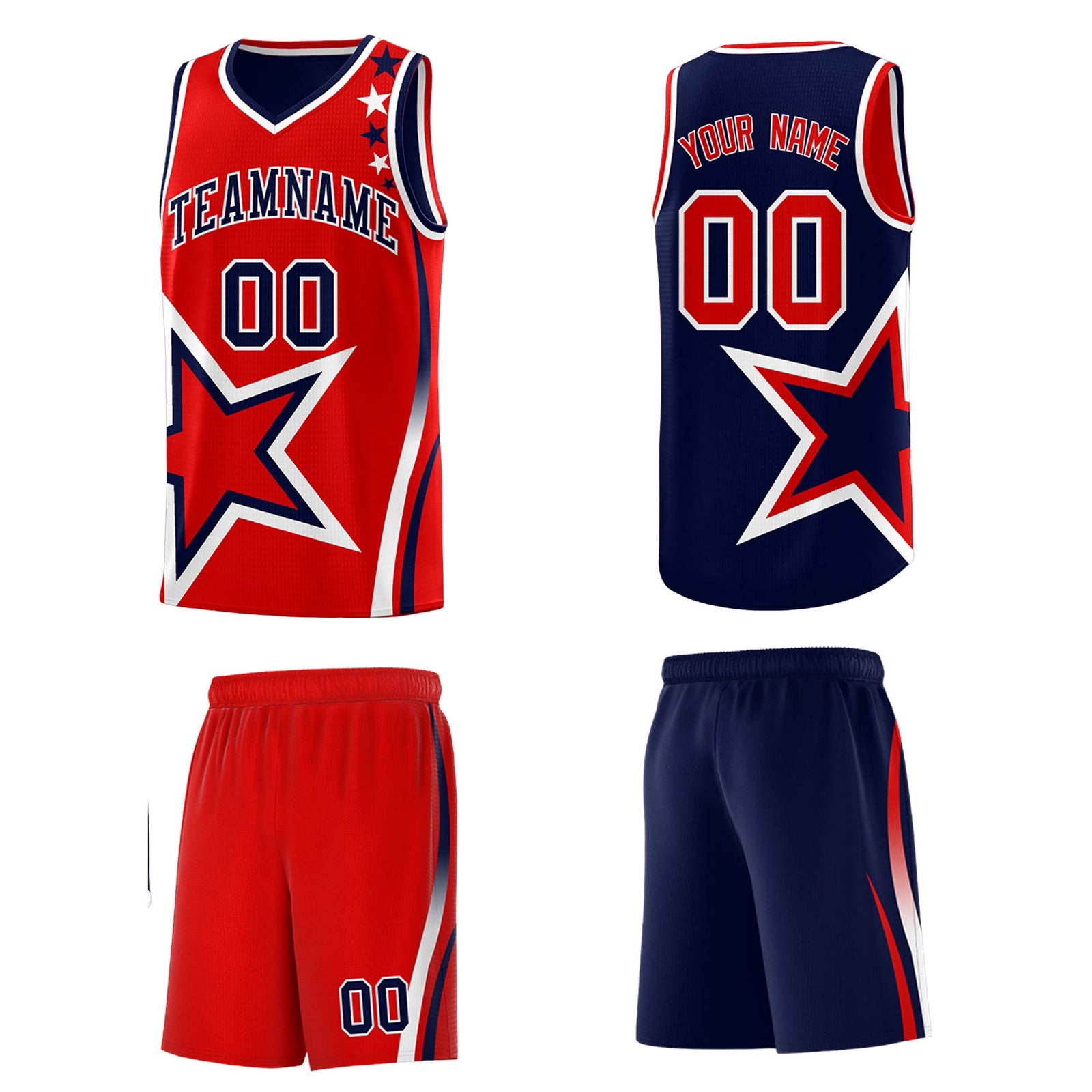 Custom Navy Red White Star Series Reversible Sets Basketball Jersey| KXKSHOP