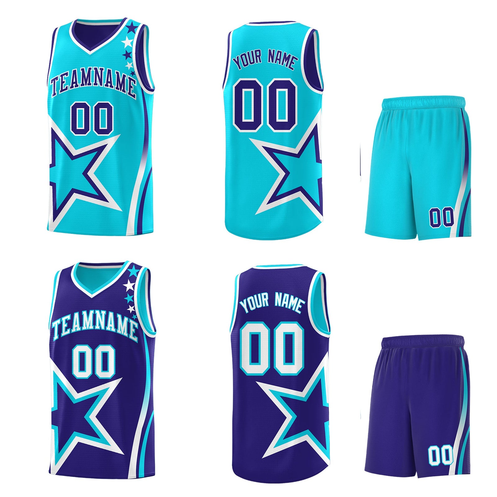 Custom Royal Sky Blue White Star Series Reversible Sets Basketball Jersey| KXKSHOP
