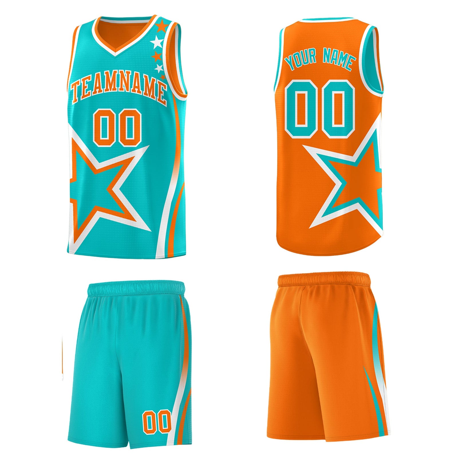 Custom Orange Aqua White Star Series Reversible Sets Basketball Jersey| KXKSHOP