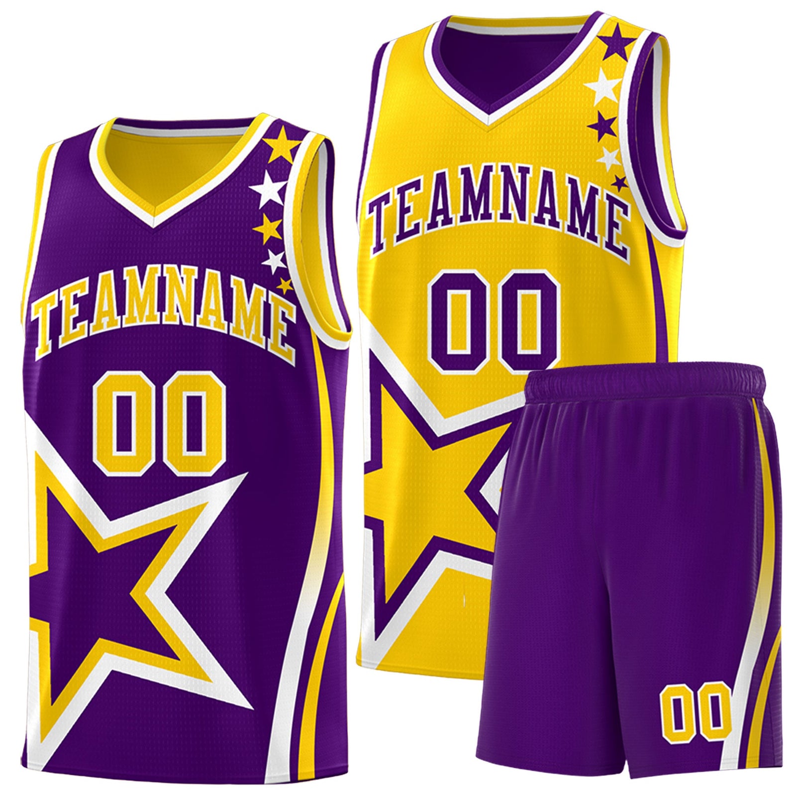 Custom Purple Gold White Star Series Reversible Sets Basketball Jersey| KXKSHOP