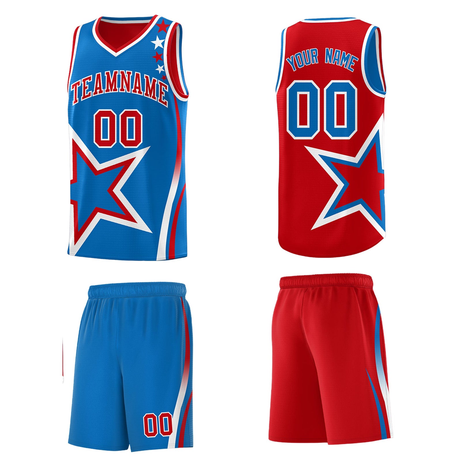 Custom Red Royal White Star Series Reversible Sets Basketball Jersey| KXKSHOP