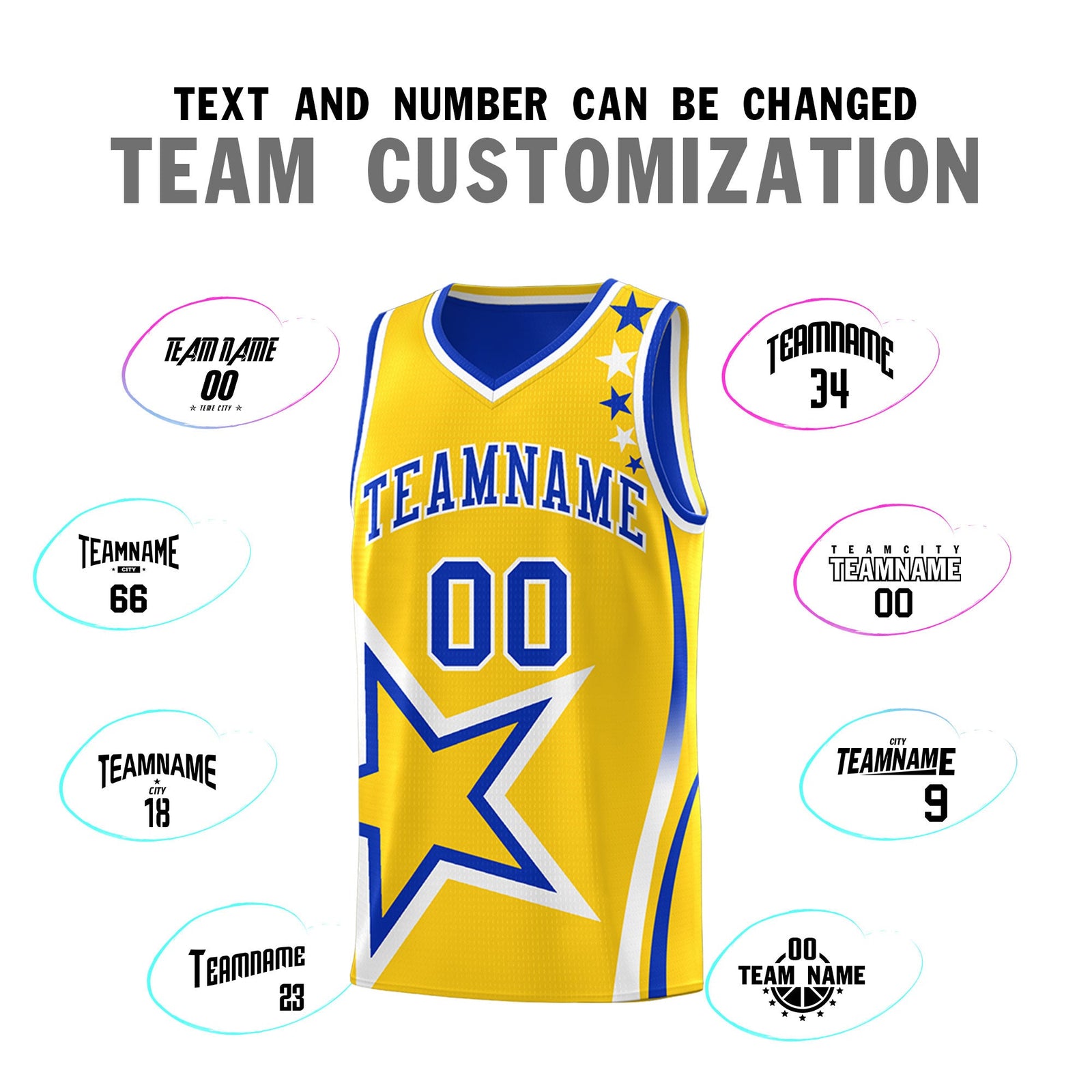 Custom Royal Blue Gold White Star Series Reversible Sets Basketball Jersey| KXKSHOP