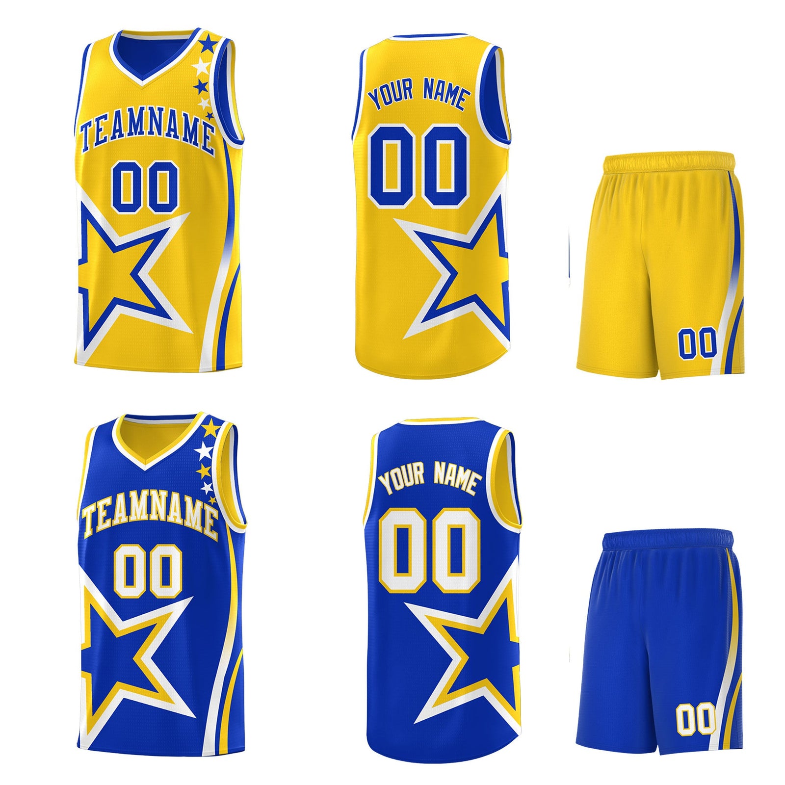 Custom Royal Blue Gold White Star Series Reversible Sets Basketball Jersey| KXKSHOP