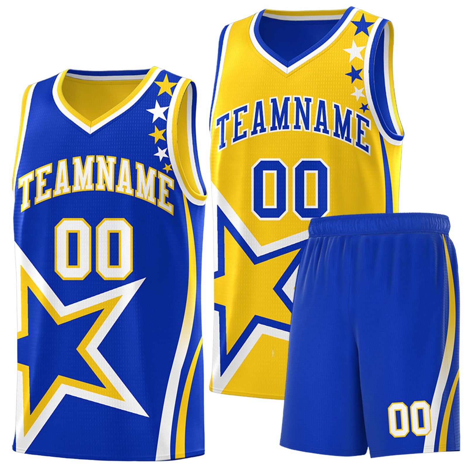 Custom Royal Blue Gold White Star Series Reversible Sets Basketball Jersey| KXKSHOP