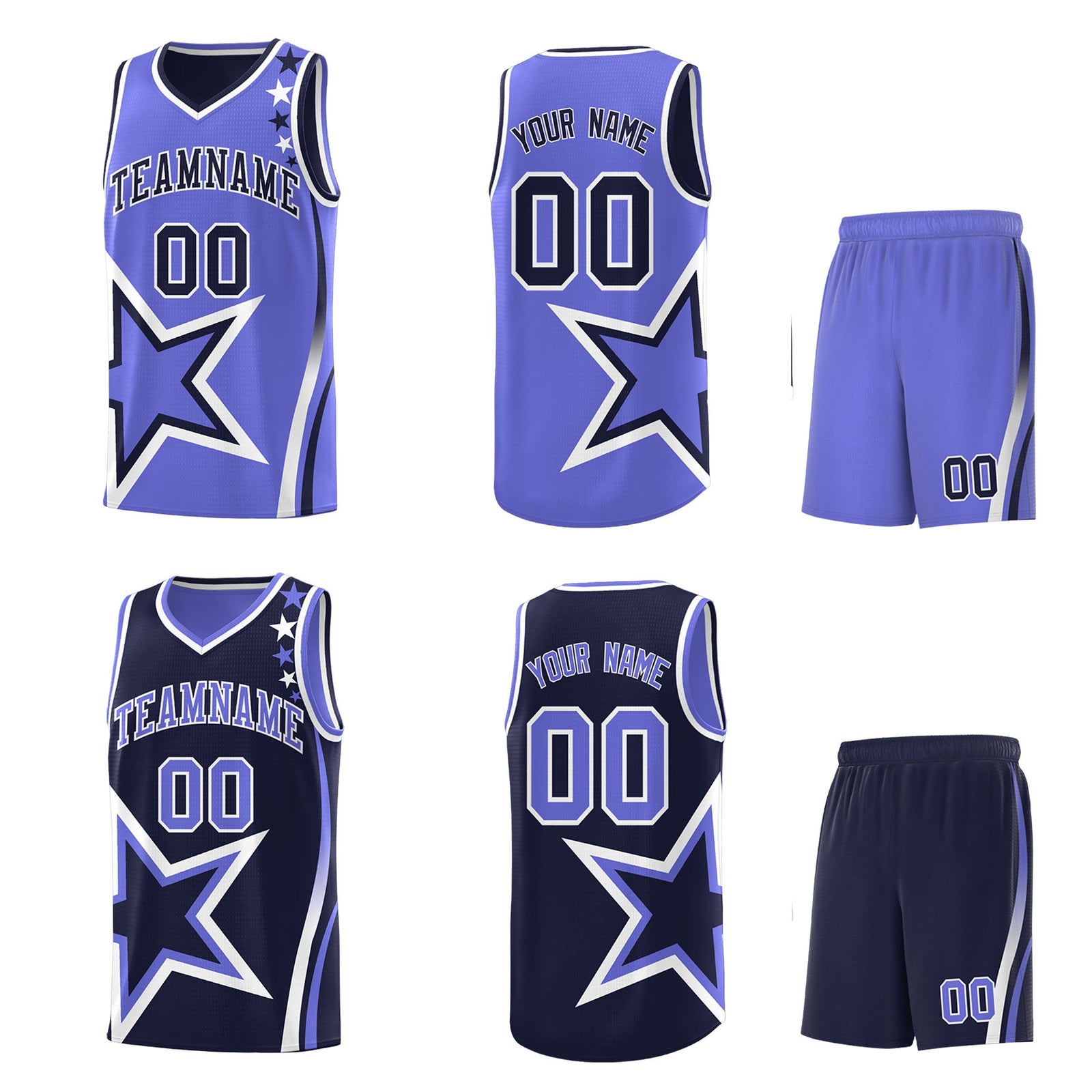Custom Navy Purple White Star Series Reversible Sets Basketball Jersey| KXKSHOP