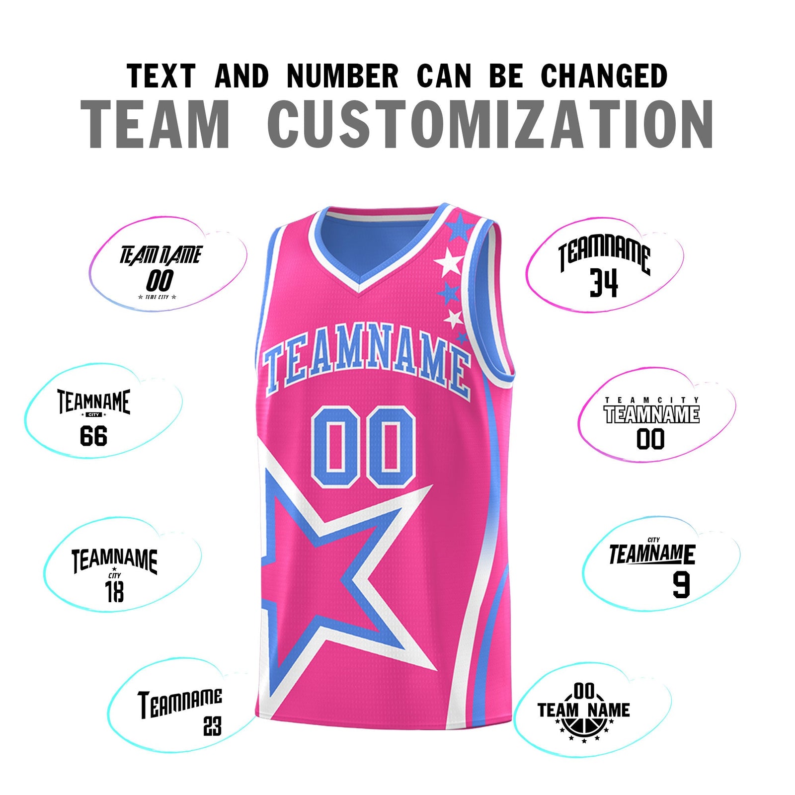 Custom Light Blue Pink White Star Series Reversible Sets Basketball Jersey| KXKSHOP