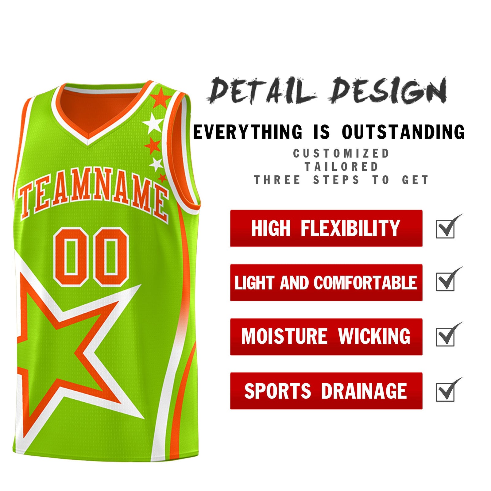 Custom Orange Neon Green White Star Series Reversible Sets Basketball Jersey| KXKSHOP