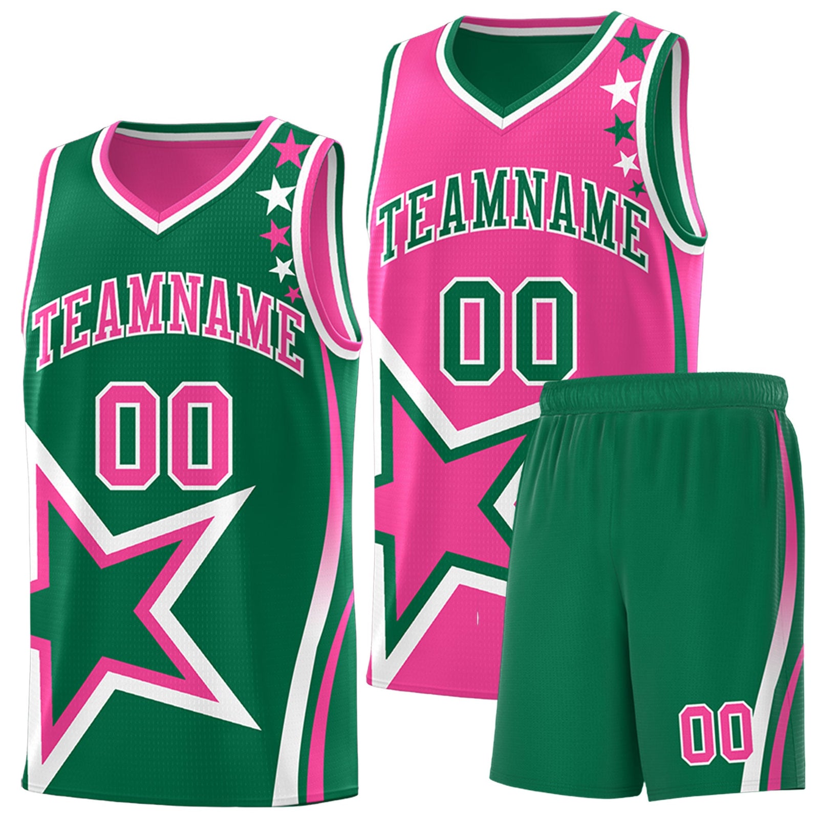 Custom Kelly Green Pink White Star Series Reversible Sets Basketball Jersey| KXKSHOP