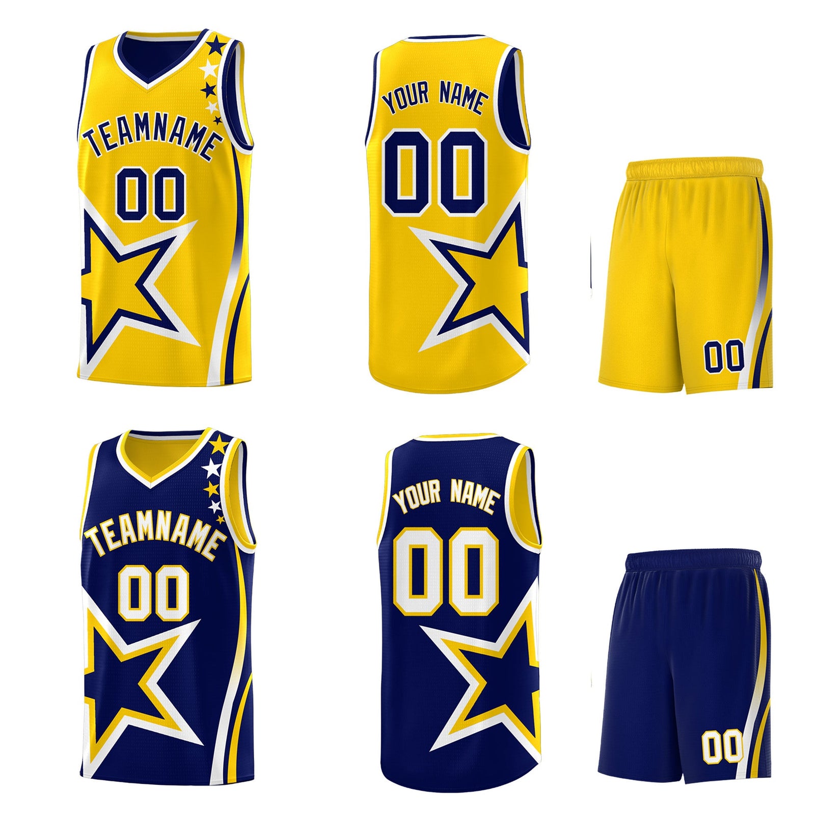 Custom Navy Gold White Star Series Reversible Sets Basketball Jersey| KXKSHOP