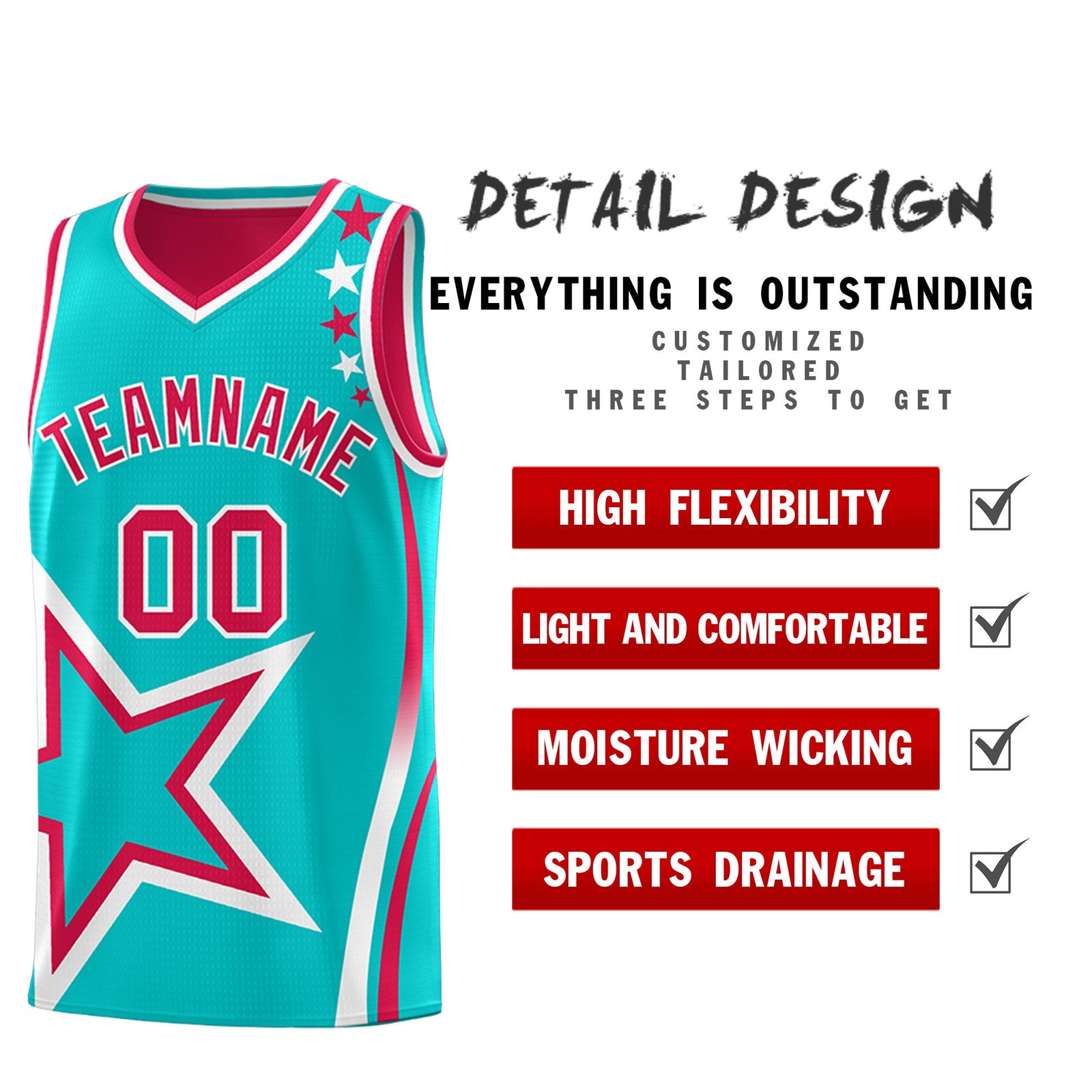 Custom Red Aqua White Star Series Reversible Sets Basketball Jersey| KXKSHOP