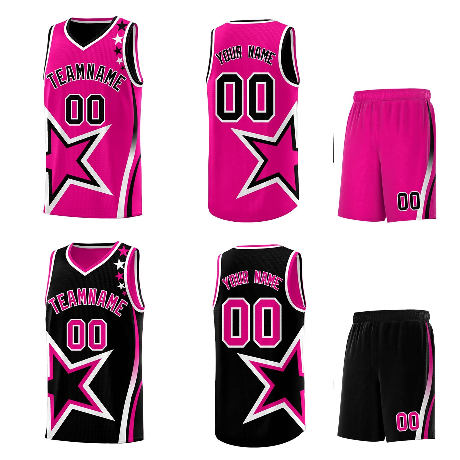 Custom Black Pink White Star Series Reversible Sets Basketball Jersey| KXKSHOP