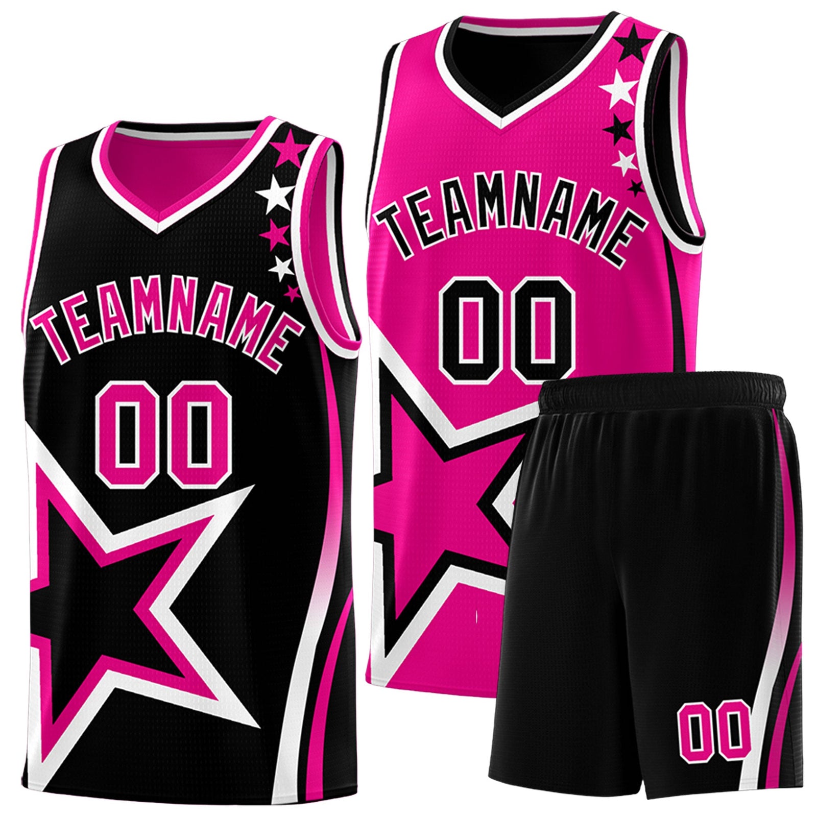 Custom Black Pink White Star Series Reversible Sets Basketball Jersey| KXKSHOP