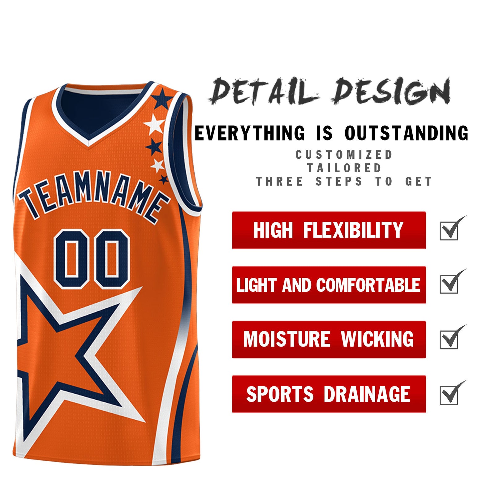 Custom Navy Orange White Star Series Reversible Sets Basketball Jersey| KXKSHOP