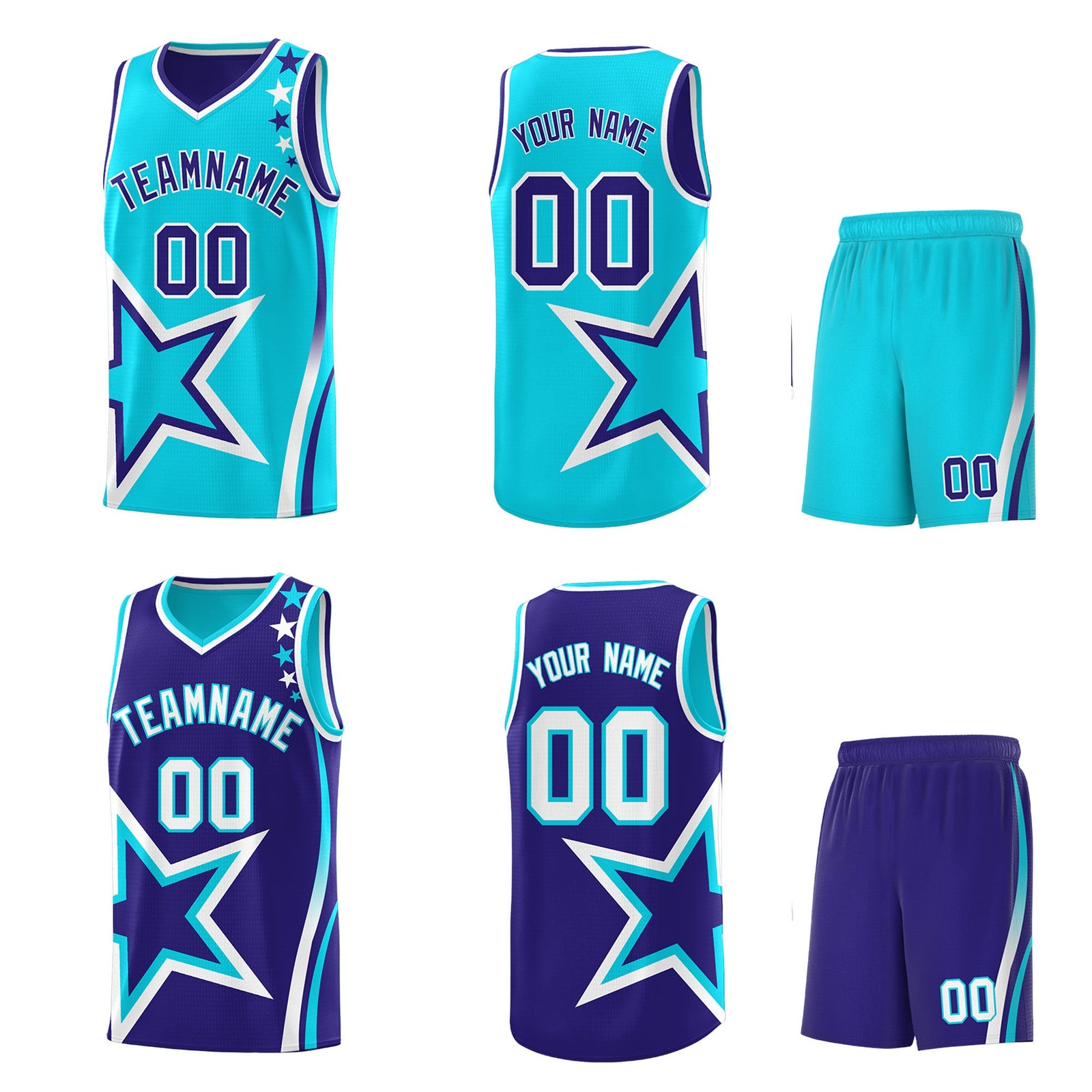 Custom Royal Sky Blue White Star Series Reversible Sets Basketball Jersey| KXKSHOP