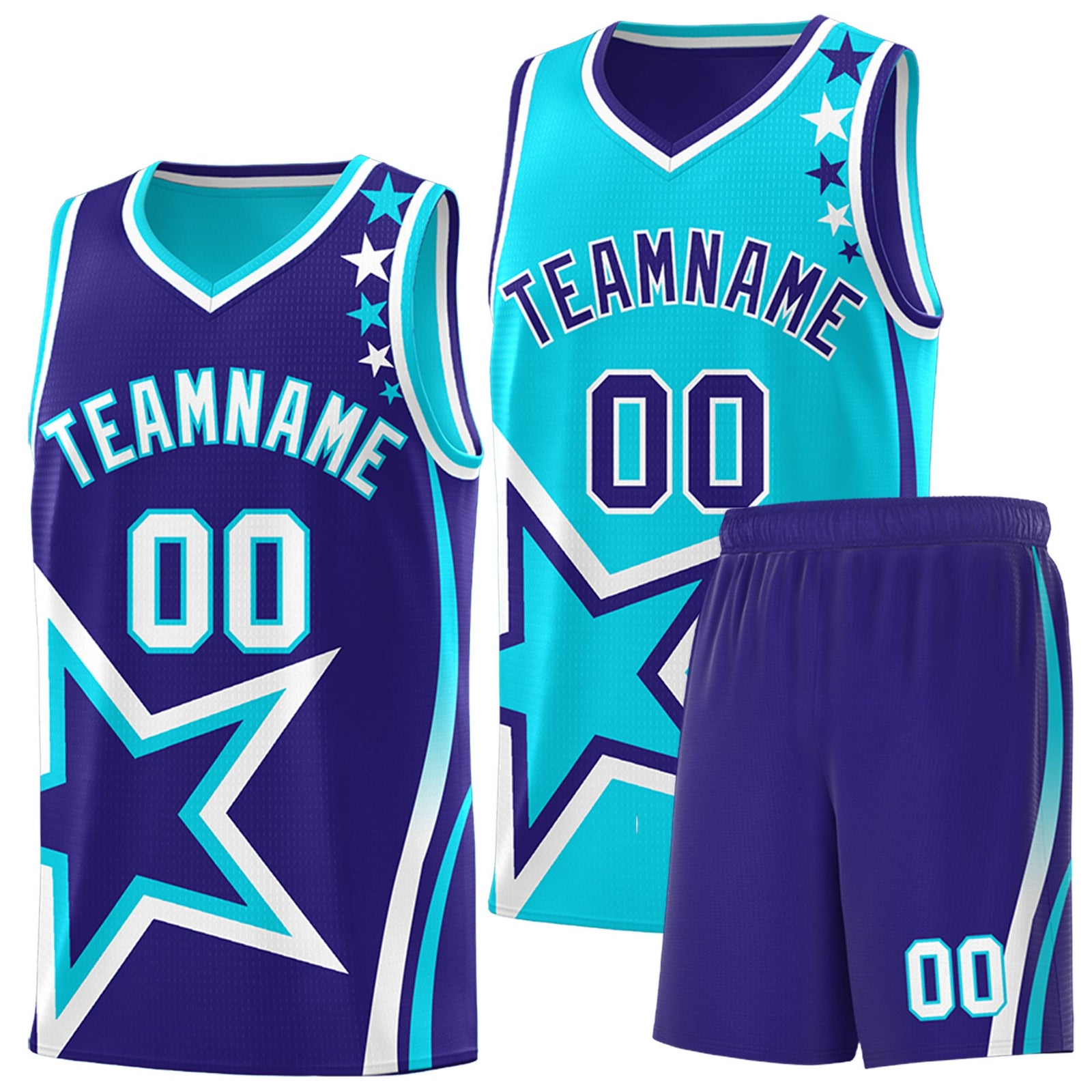 Custom Royal Sky Blue White Star Series Reversible Sets Basketball Jersey| KXKSHOP