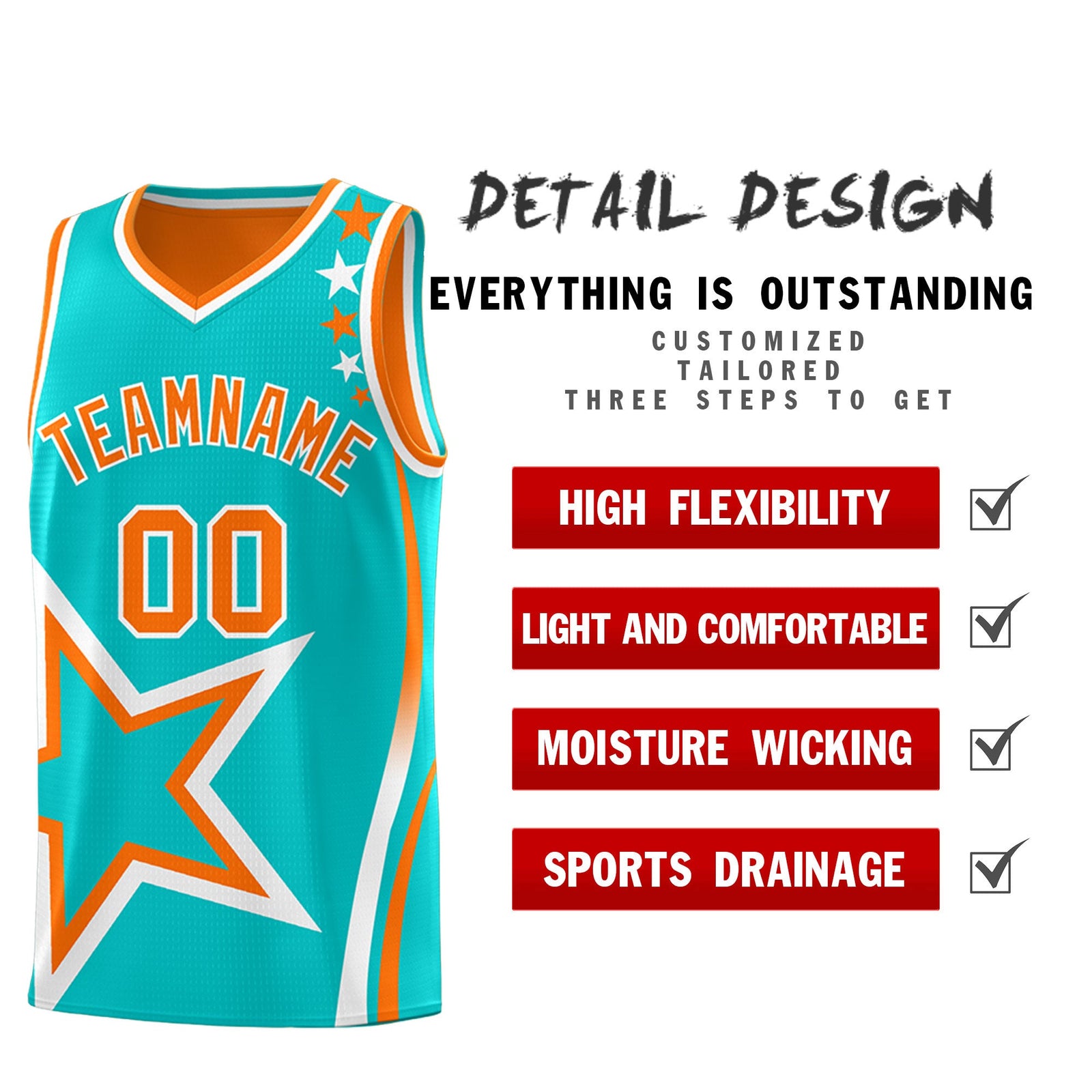 Custom Orange Aqua White Star Series Reversible Sets Basketball Jersey| KXKSHOP